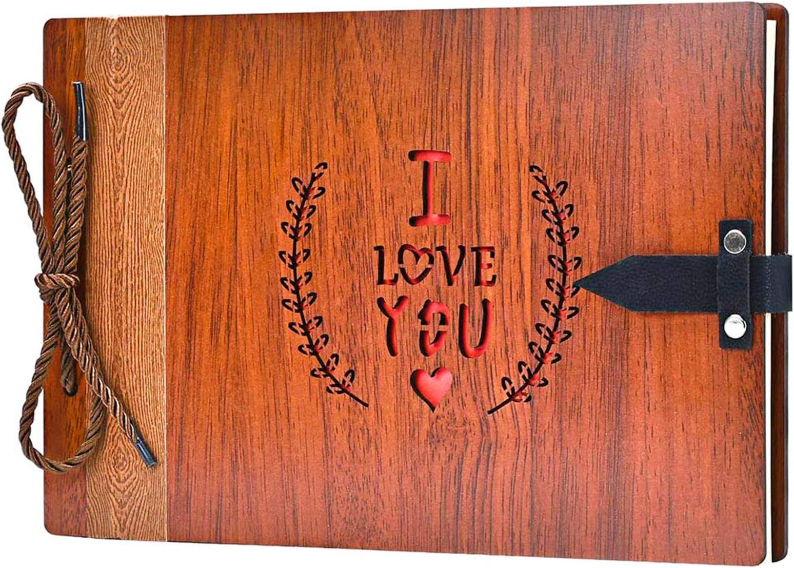 ZEEYUAN Wooden Photo Album Scrapbook DIY Photo Book Wedding Guest-Book 80 Pages Travel Memory Book Birthday Anniversary Valentine's Gift for Mother Father (I Love You)