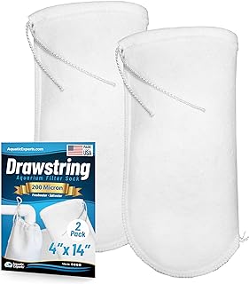 Aquatic Experts 200 Micron Drawstring Filter Sock - Filter Socks for Saltwater Aquarium, Sump Filter Sock, Freshwater Aquarium Filter Sock - Custom Made in The USA (4 inch by 14 inch, 2 Pack)