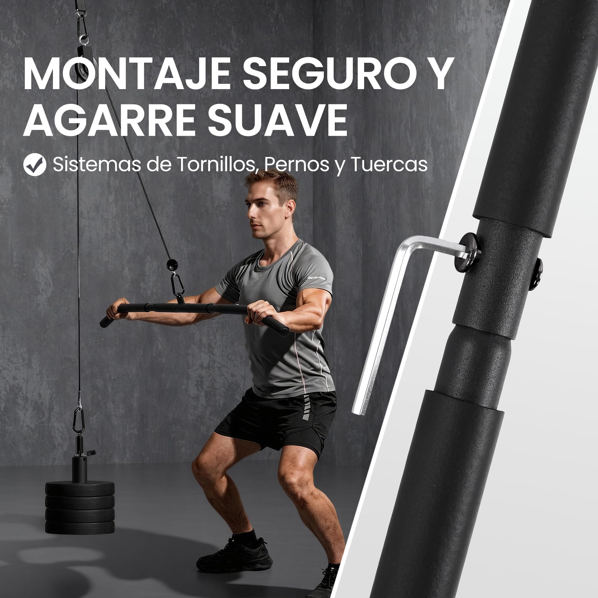 Ultrasport I Newest Edition - Torre de Torre con Ruedas silenciosas, Sistema de tracción para casa, Incluye Barra de torreza, Cuerda de tríceps y Barra de bíceps, Peso del Usuario hasta 100 kg