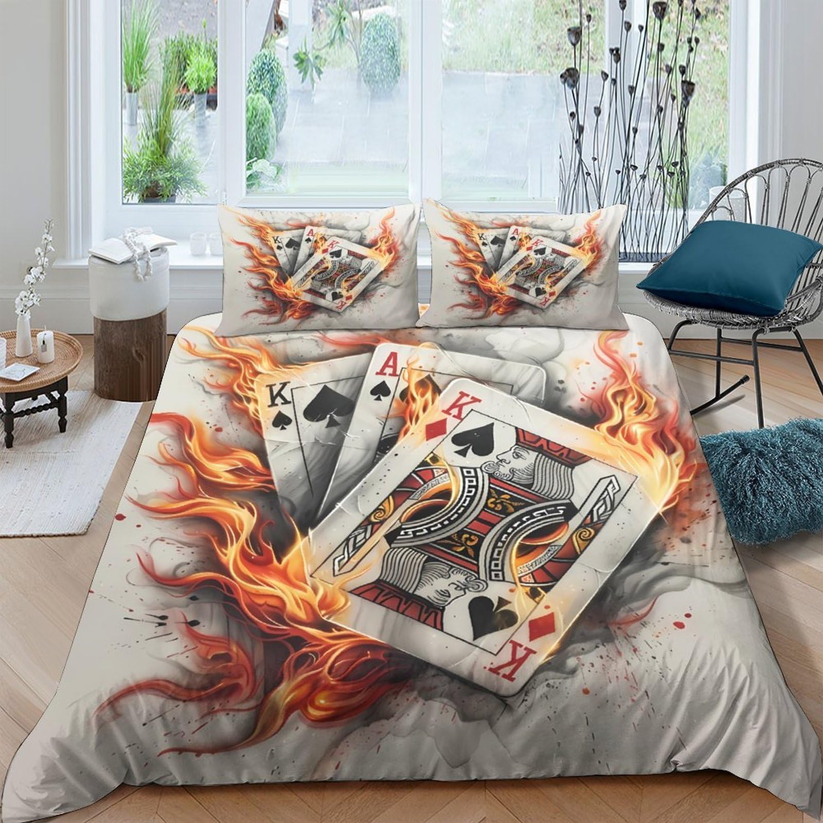 Ctjqhvkz Style-1 3D Printed Burning Poker Fitted Sheet Microfiber Soft Breathable Flaming Cards Mattress Cover For Bedroom Dorm Decor Single（135X200cm）