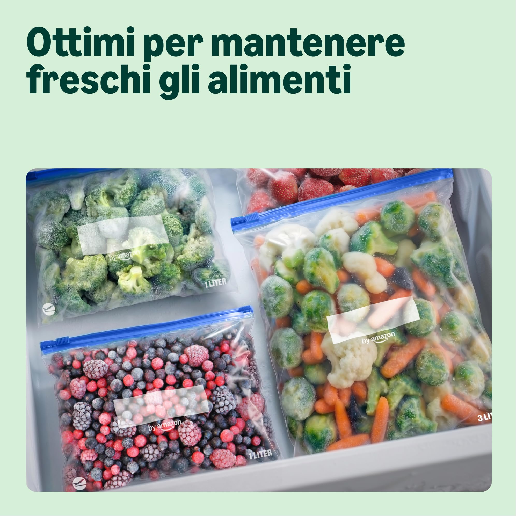 by Amazon - Sacchetti Cerniera per congelatore con chiusura a scorrimento, 3 litri, 15 pezzi