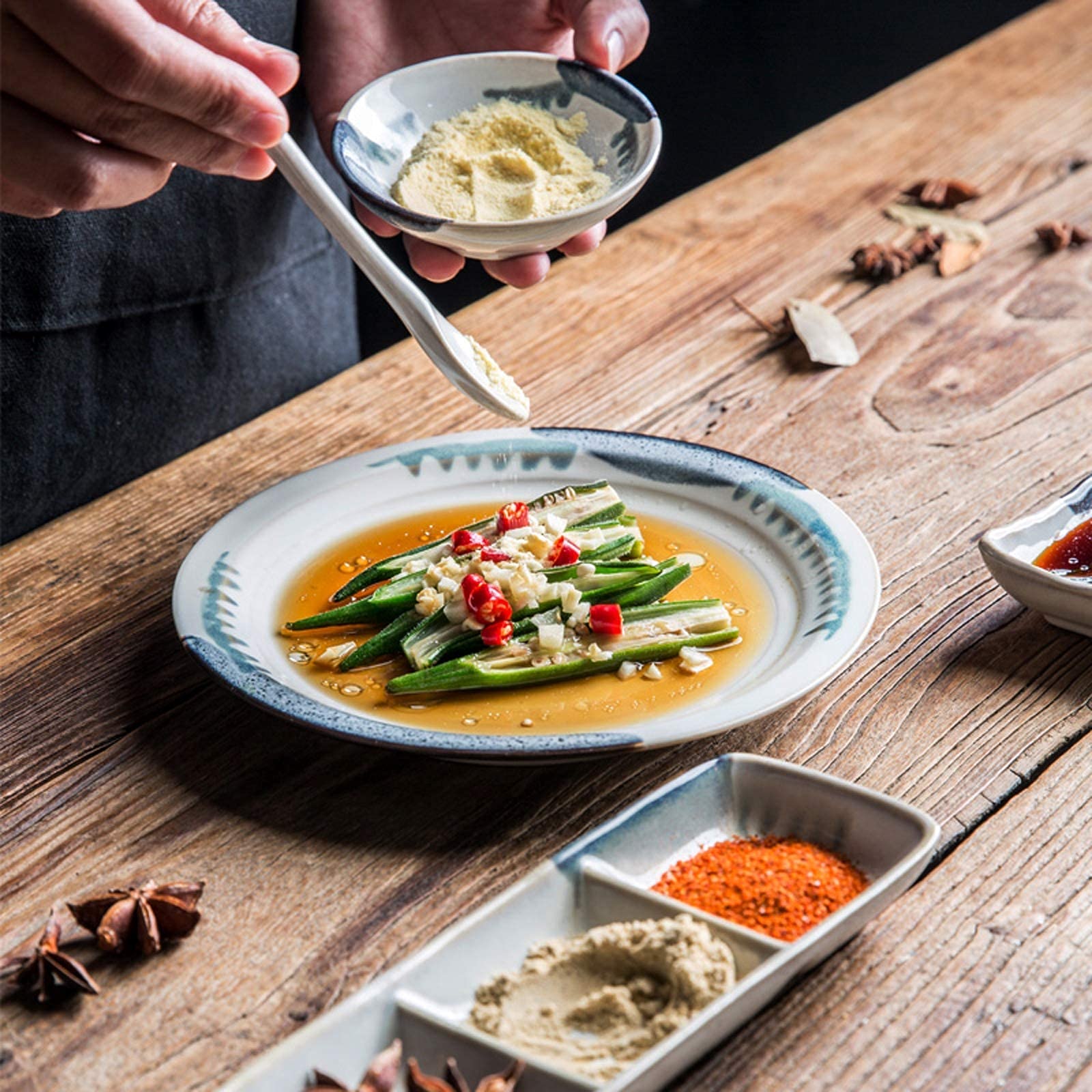 Vajilla de cerámica de 28 Piezas Estilo japonés | Platos de Carne y Cuencos de Cereales de Porcelana para restaurantes y reuniones Familiares