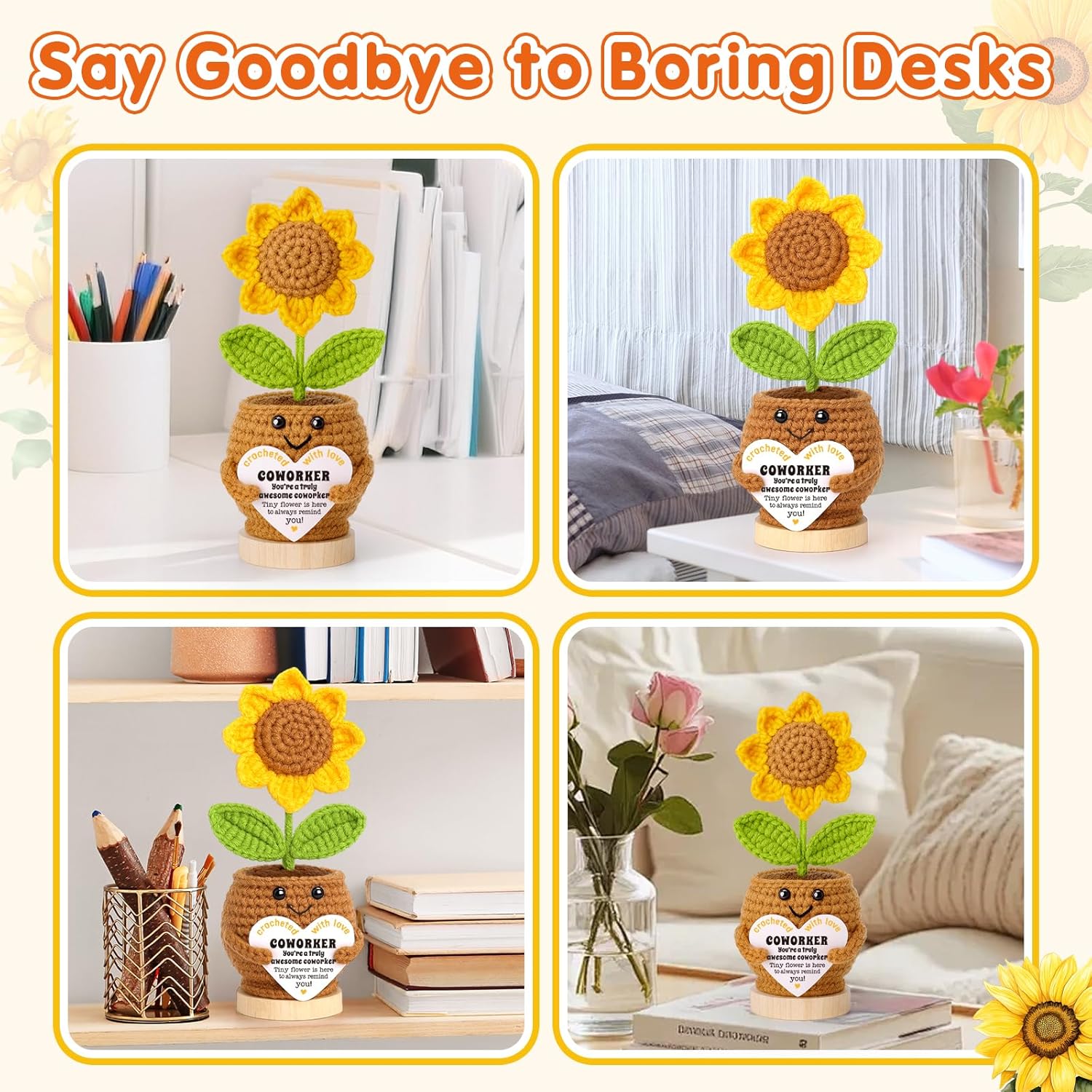 Christmas Thank You Appreciation Gifts for Coworker, Going Away Gift for Colleague Employee Staff Women Men Male Female, Handmade Crochet Sunflower Farewell Gift - Image 3