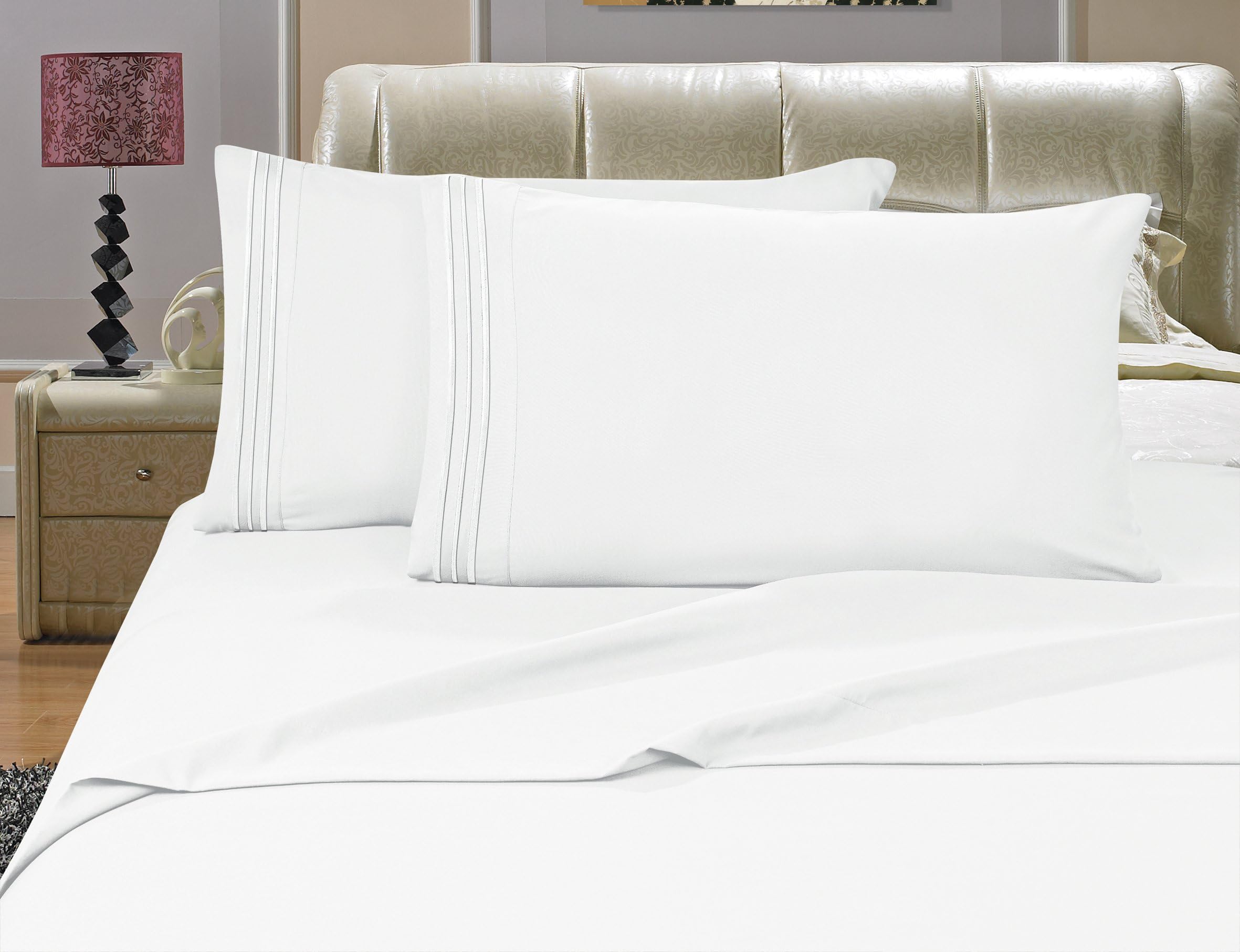 Luxury 4-Piece Bed Sheet Set 1500 Premier Hotel Quality Wrinkle,Fade and Stain Resistant Deep Pocket, Full, White