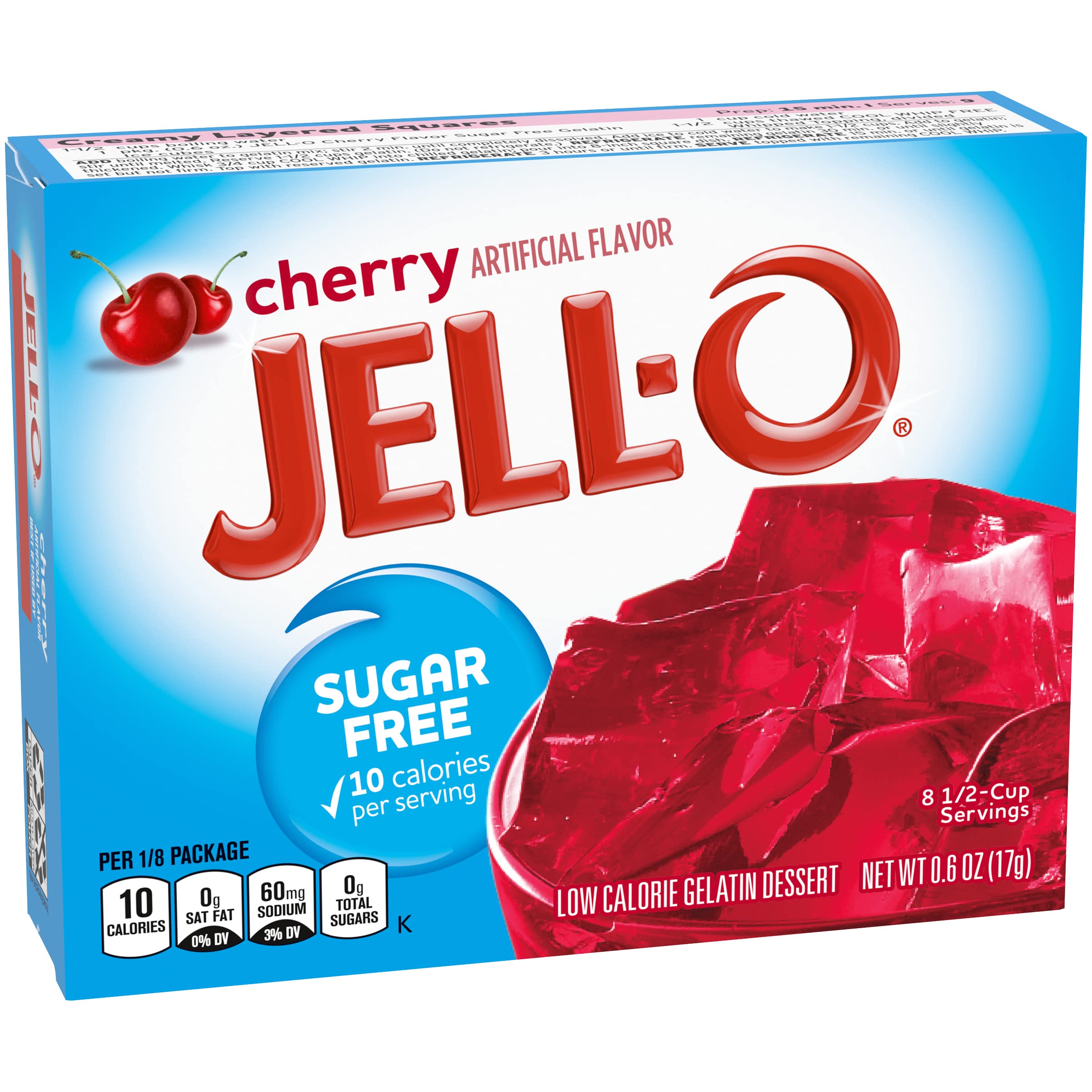 Jell-O Sugar-Free Gelatin Dessert, Cherry, 0.60-Ounce, 6 Count