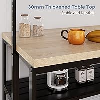 Vista 14 de Isla de cocina con almacenamiento, estante para panaderos con toma de corriente, mesa de isla para cocina, soporte de microondas de 3 niveles, mesa