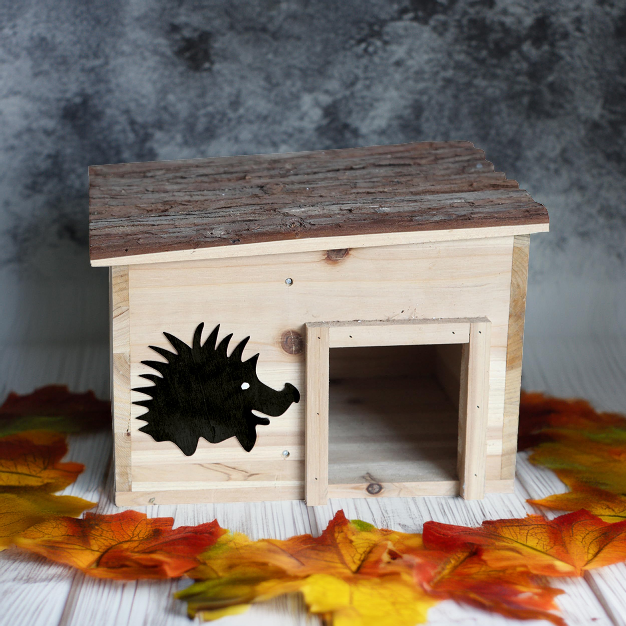 Igelhaus Holz – 32 x 26 x 21 cm – Unbehandelt – Mit Rindendach