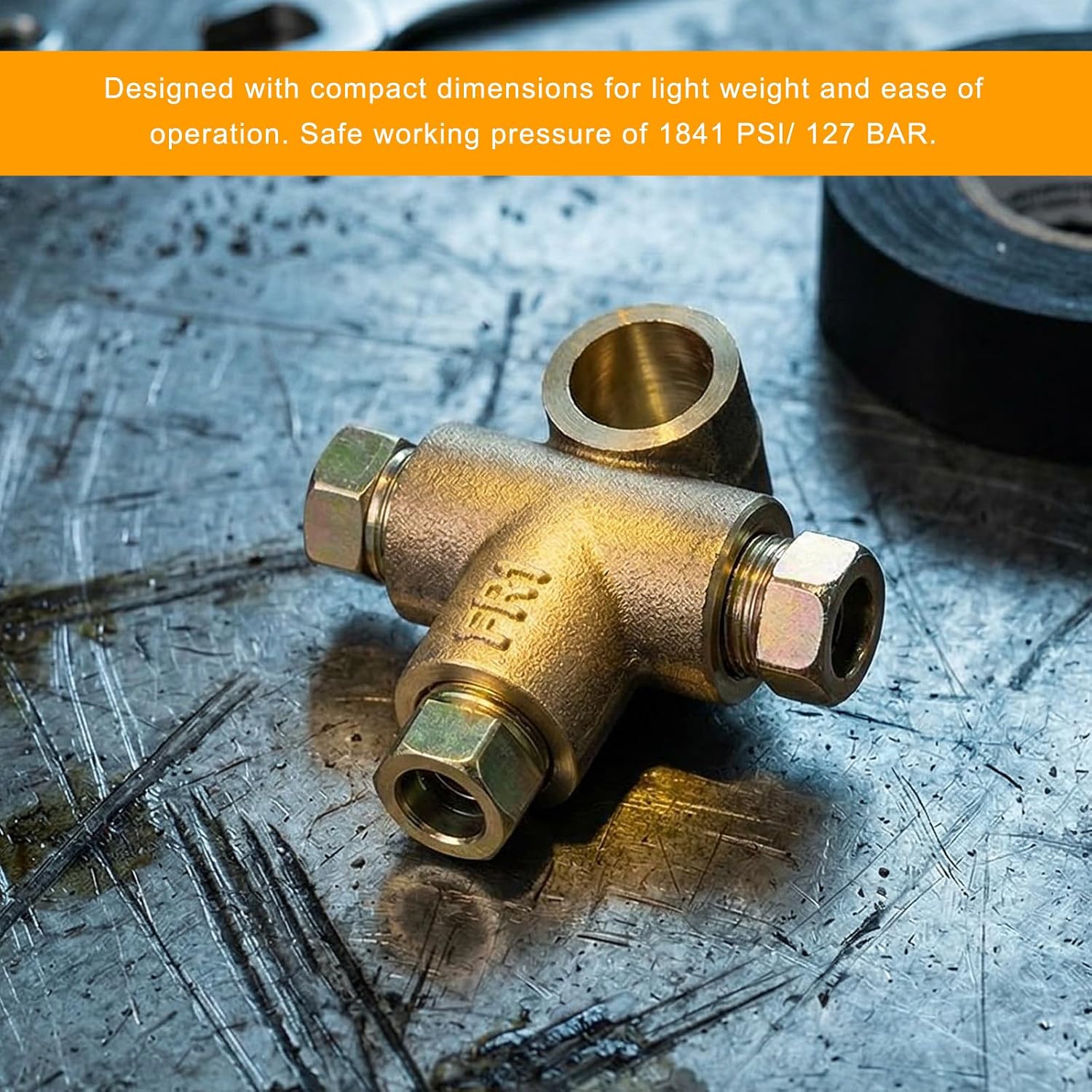 3 Way T-Shape Brake Tee, Brass Car Brake Line Tee Fitting Replacement with 3 M10 Male Nuts, High-Pressure Hydraulic Brakes Union Inverted Tees Connector for 3/16 Inch Pipes