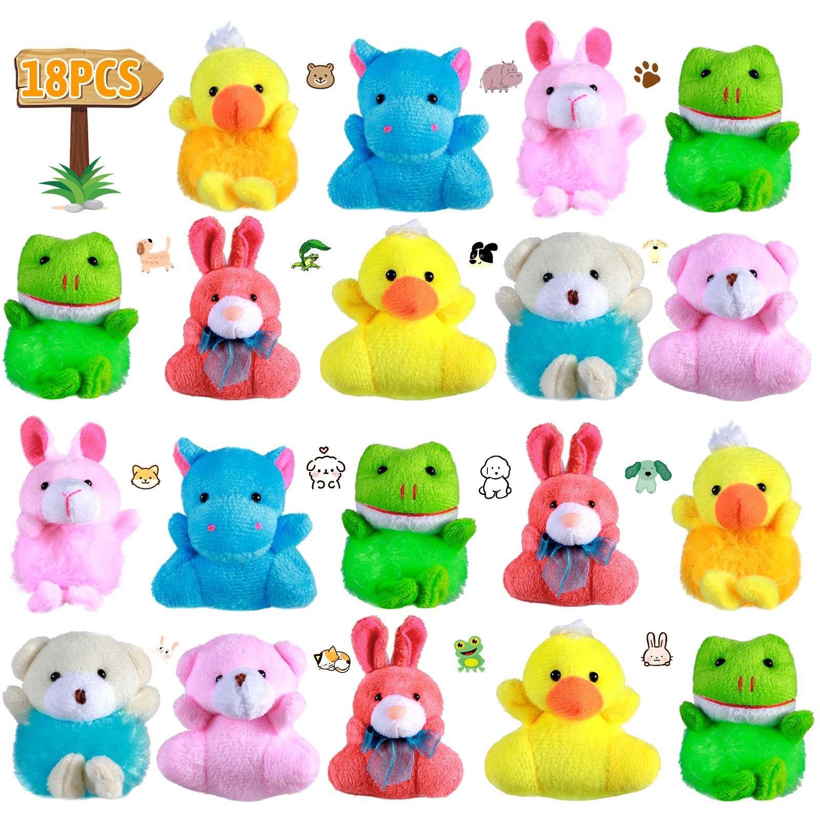 SCIONE 18PCS Mini Animal Plush Toys Easter Party Bag Fillers for Kids Soft Toys Gifts For Classroom Prizes Birthday Games Play Easter Gifts
