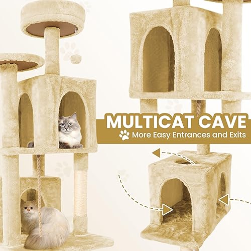 Miniatura 5 de Torre para gato de varios niveles para gatos de interior, área de descanso alta de felpa con amplios condominios para gatos, postes rascadores con