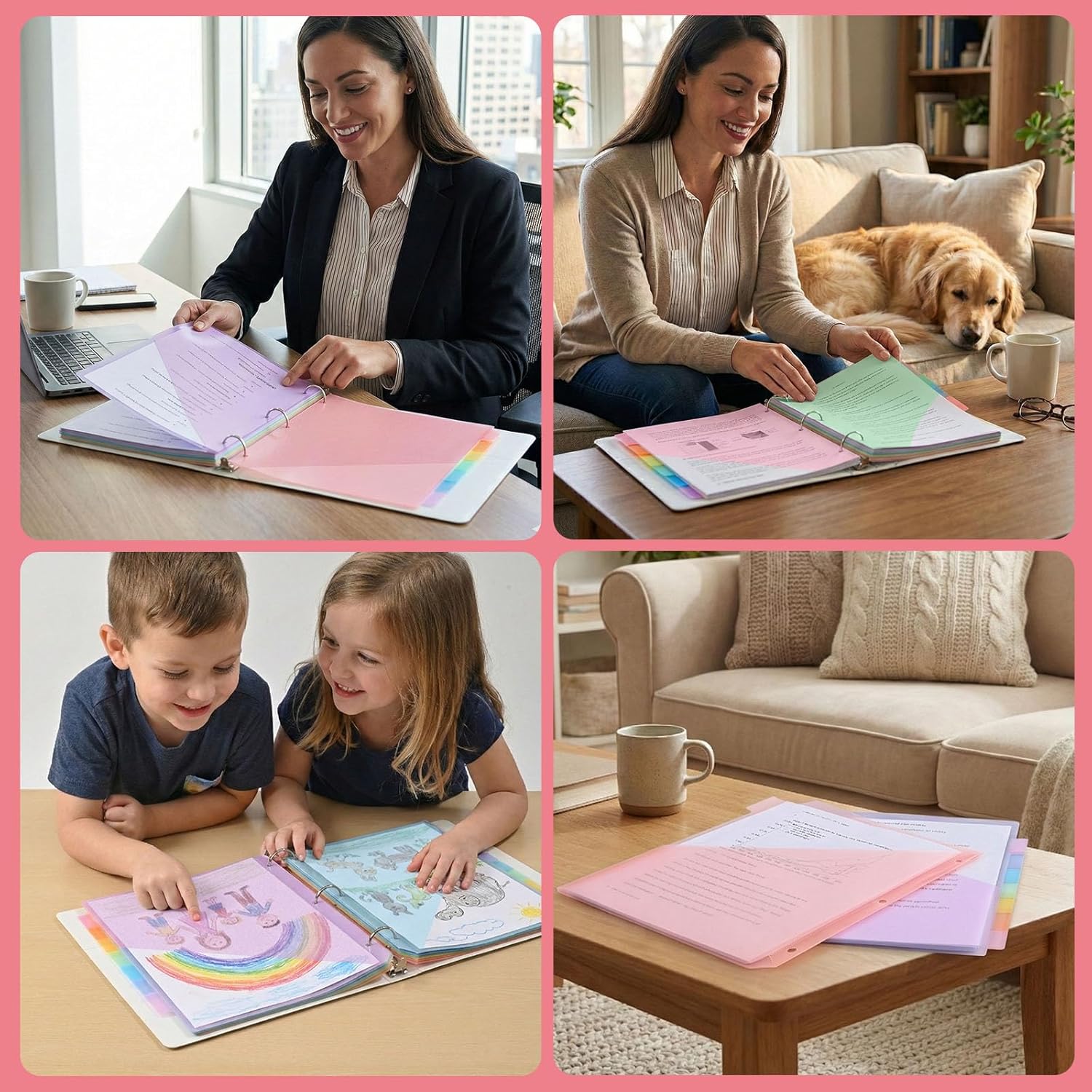 8-Tabs Binder Dividers with Pockets, Plastic Index Dividers for US Letter Size in 0.5'', 1'', 2'', 3 inch Binders, Multicolor Tabs for Easy File Organization, School Office Supplies 8 Colors (12 Pack)