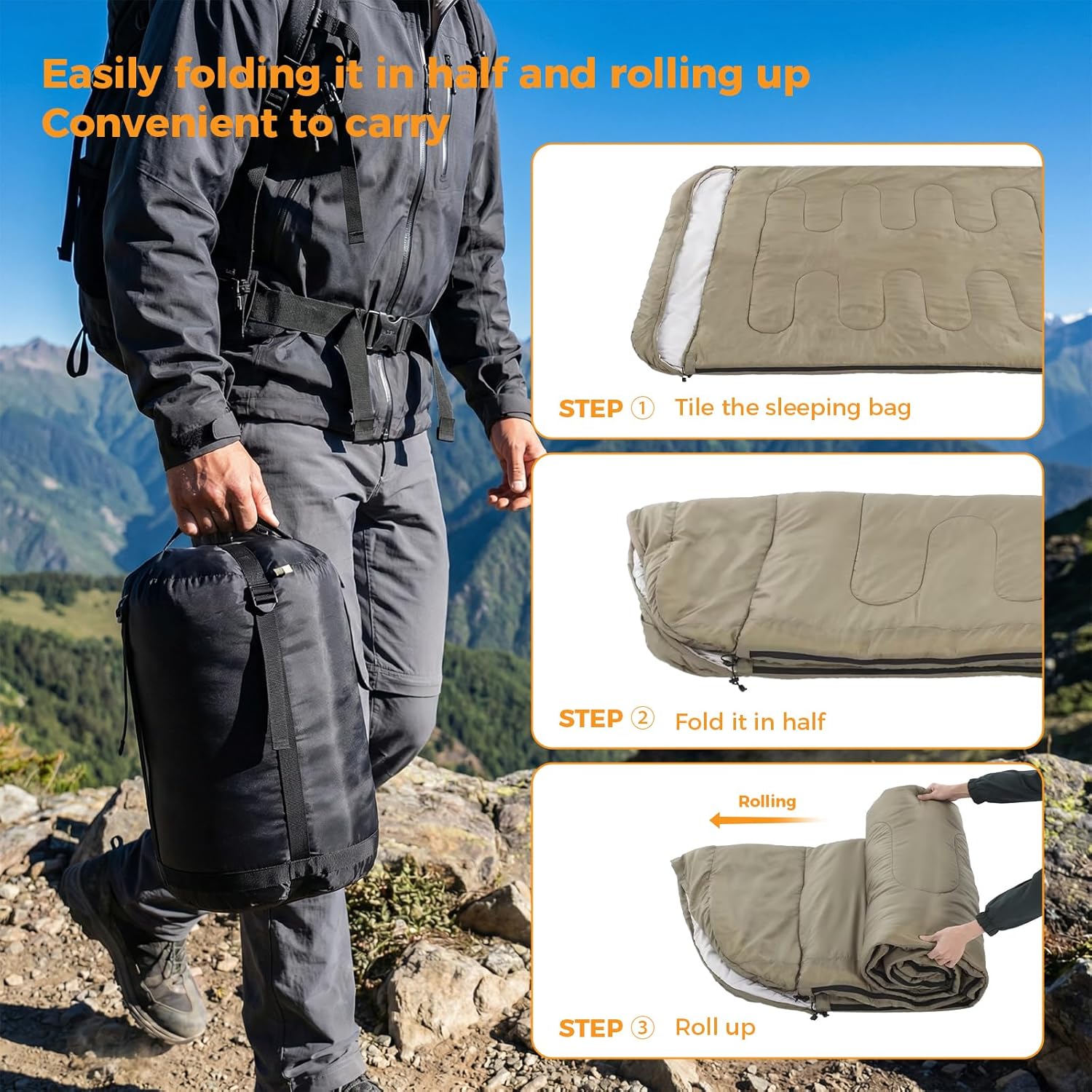 NEWBULIG Double Sleeping Bag for Adults with 2 Pillows, XL Waterproof Lightweight Machine Washable, 3-Season for Camping Hiking Backpacking, 2-in-1 Converts to 2 Singles