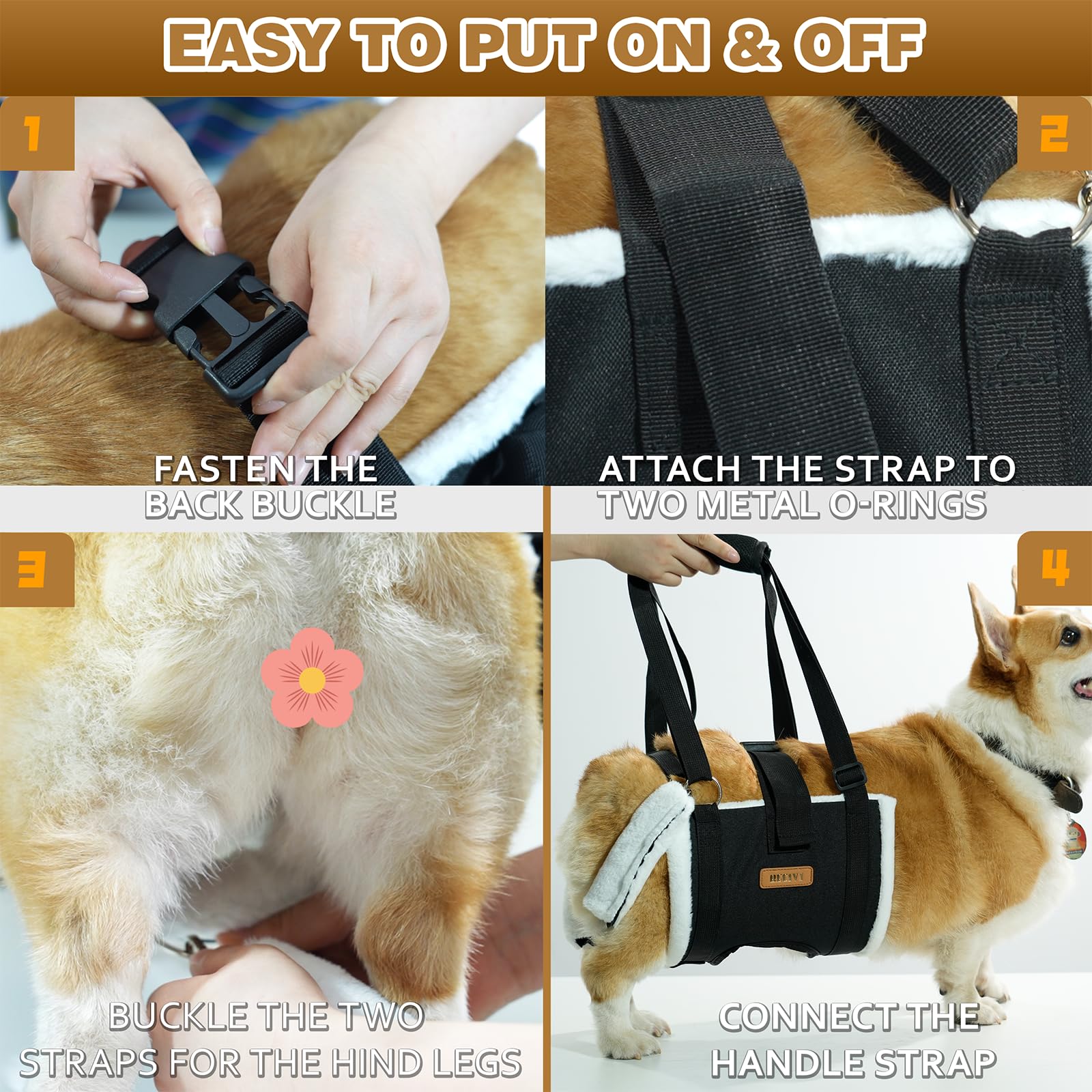 Arnés de elevación para perros grandes, soporte trasero ajustable para la pierna con acolchado y hebilla fija antideslizante, ayuda de recuperación de cirugía de displasia de cadera/ACL/TPLO, arnés