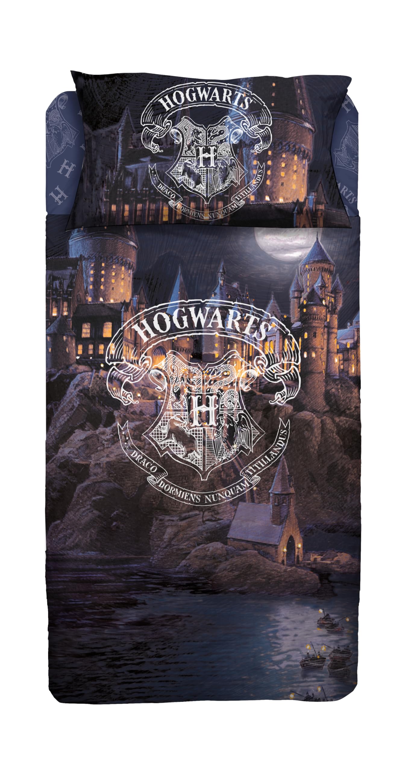 Harry Potter; Set Lenzuola Letto Singolo In Cotone, Lenzuolo Sopra + Lenzuolo Con Angoli + Federa, 100% Cotone, Prodotto Ufficiale