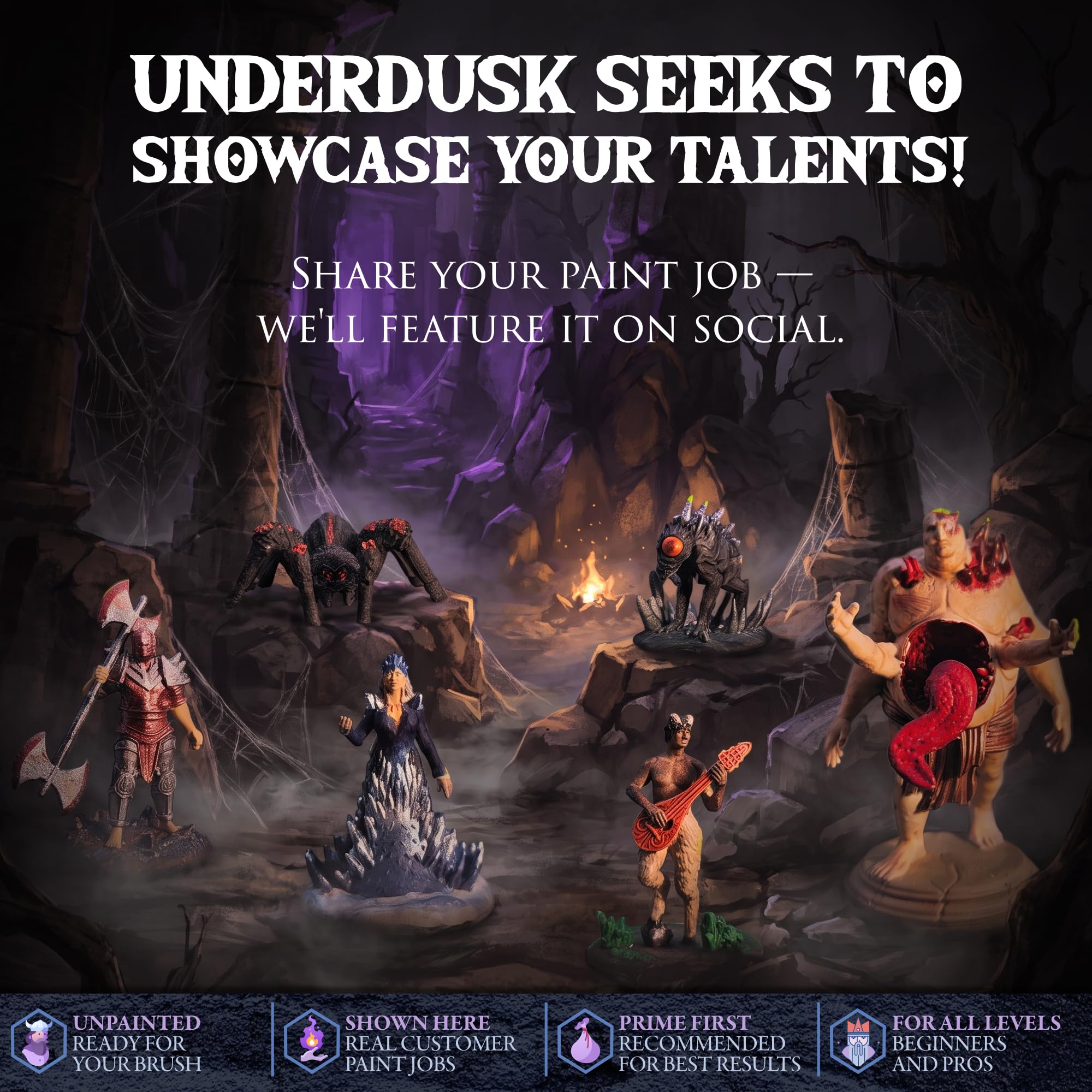Underdusk: Chaotic Encounters – 64 D&D Miniaturen Set | Hochdetailliertes PVC, unbemalt | Inkl. Datenblättern & Storys für RPG & Tabletop