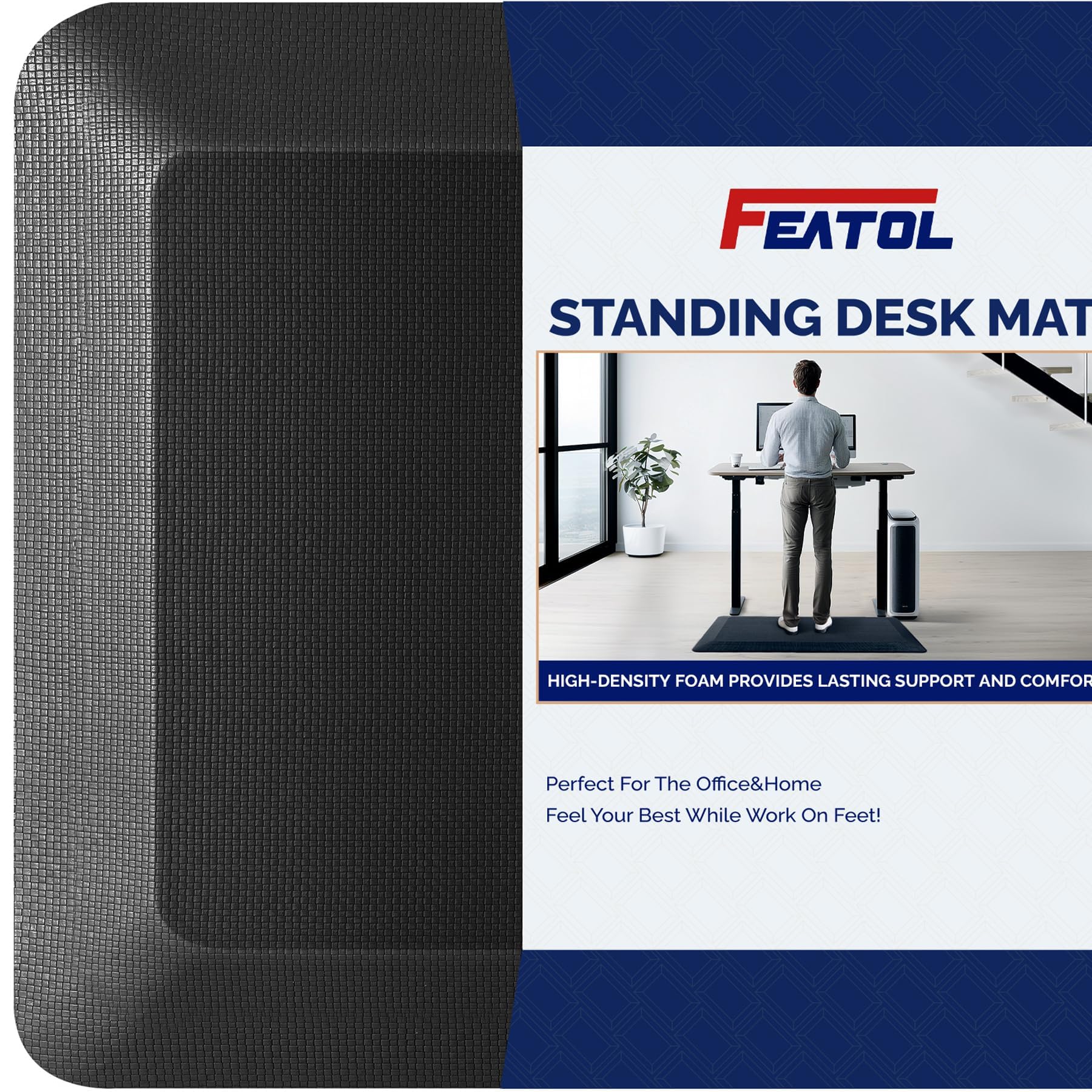 FEATOL Anti Fatigue Mats for Kitchen Floor, 9/10 Extra Thick Standing Desk Mat, Comfort & Durable Standing Mat at Home, Kitchen, Office, Standing All Day Non Slip Floor Mats (20" x 32", Black)