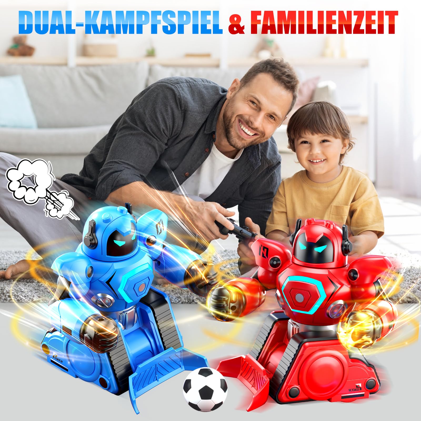 JONRRYIN Ferngesteuerte Roboter Kampf, 2 Stück RC Kampfroboter Spielzeug mit LED Licht und Musik, Ferngesteuertes Fußball Box Roboter, Geschenke für Jungen Mädchen