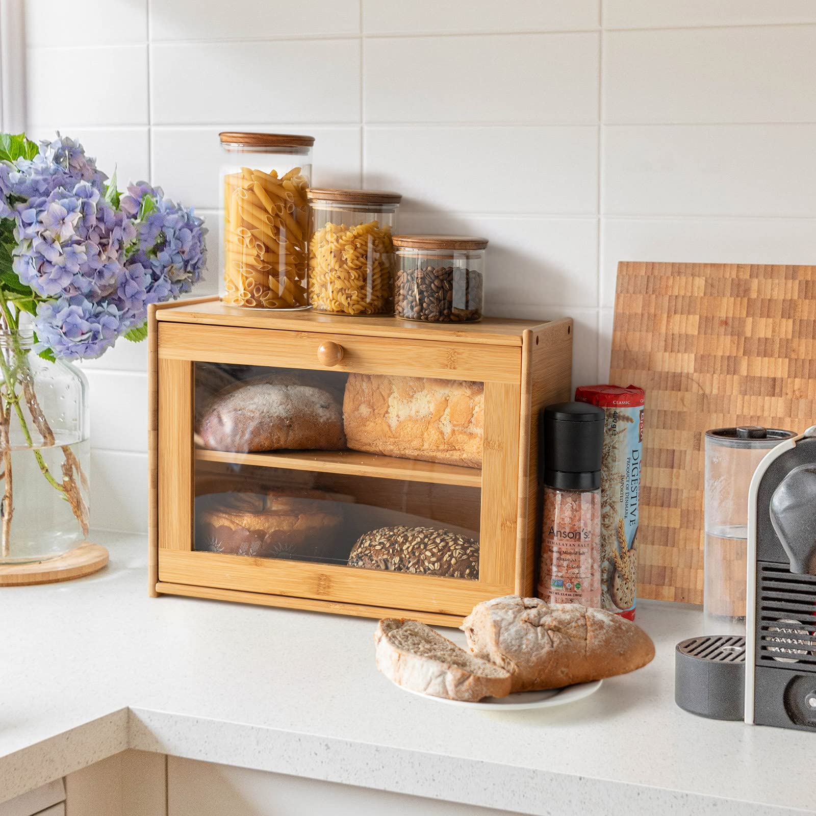 Goodpick Bamboo Bread Box 15" x 11" x 6" Wood Bread Boxes on Countertop
