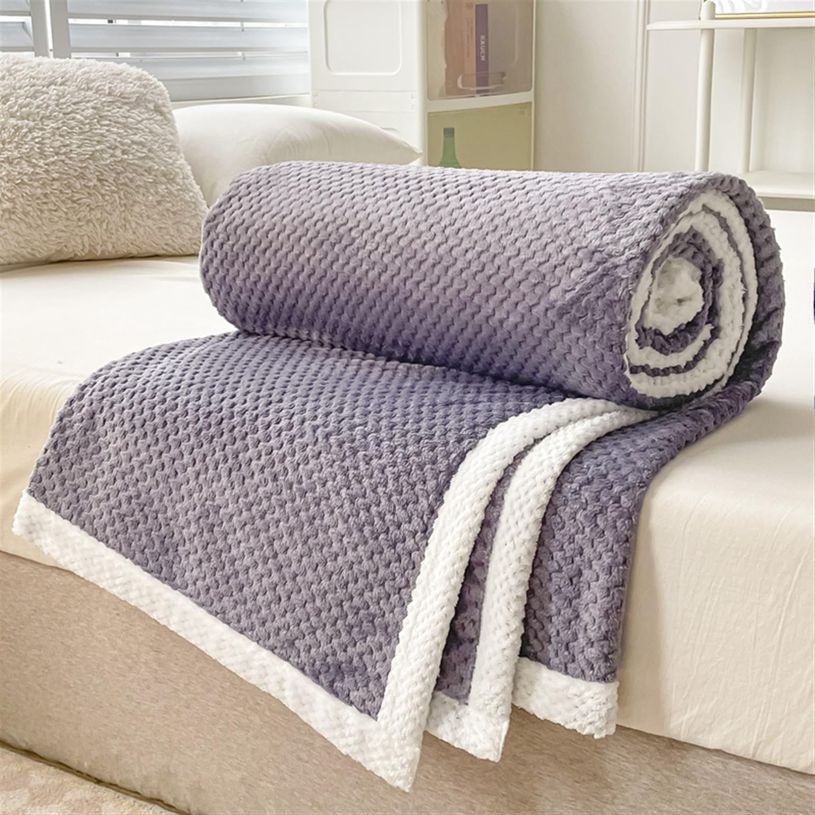 Mantas para Sofá Tacto Suave y Cálido Manta Sofa o Mantas para Cama Ligeras Mantas para Cama de Reversible 180 x 200 cm, Púrpura