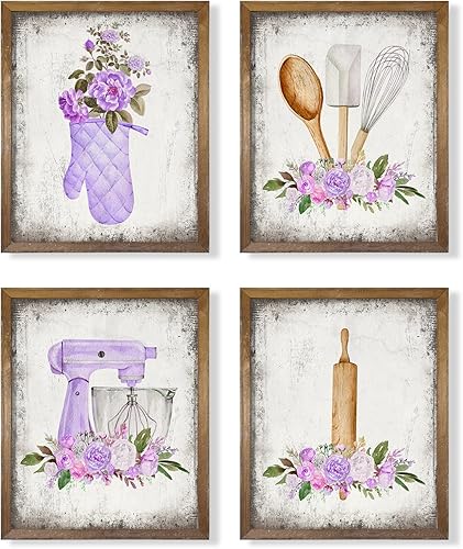 Regalo para cocineros y chefs - Letreros de cocina de flores rústicas vintage - Decoración de pared de comedor de cocina - Impresiones de póster de