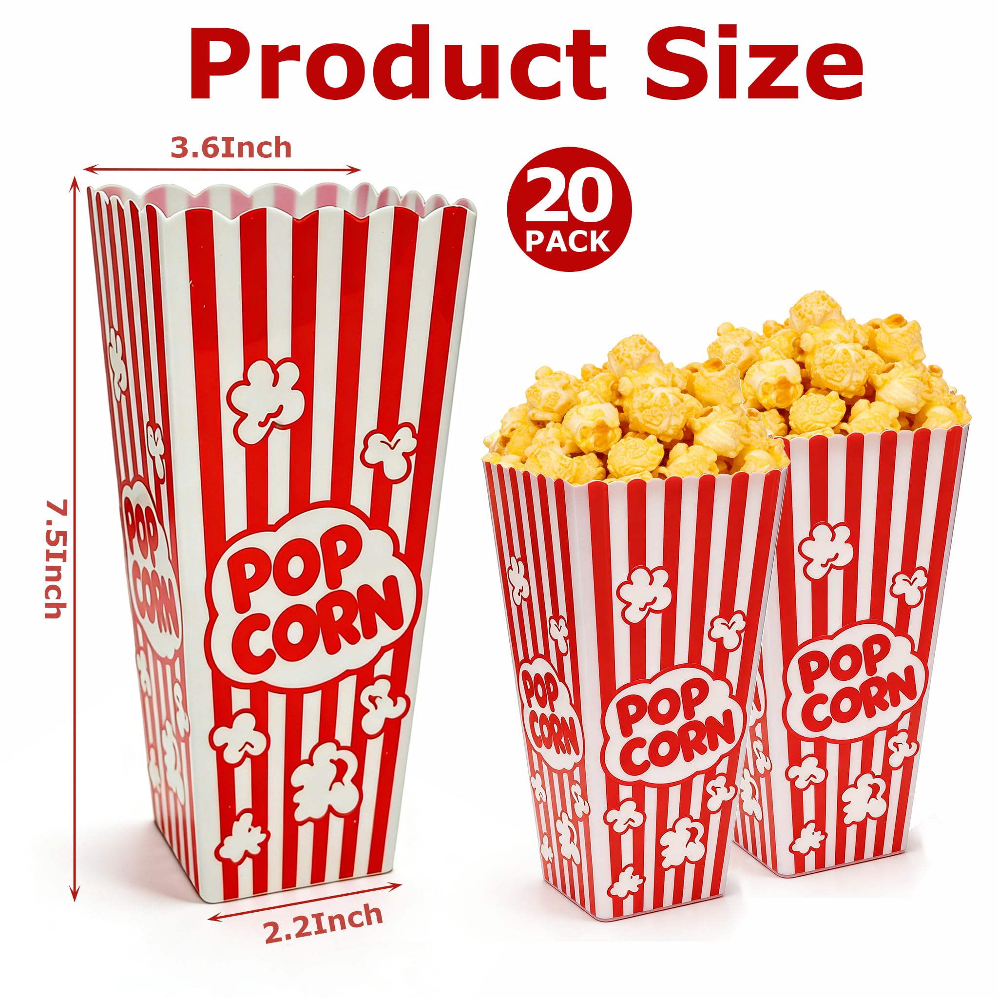 Homrelaxy Popcorn-Boxen aus Kunststoff, 19,1 cm hoch und 9,1 cm, quadratisch, große Kapazität, Popcorn-Behälter für Pop-Mais-Maschine, Filmabend, Kino, Karneval, Party, Konzessionen, 20 Stück