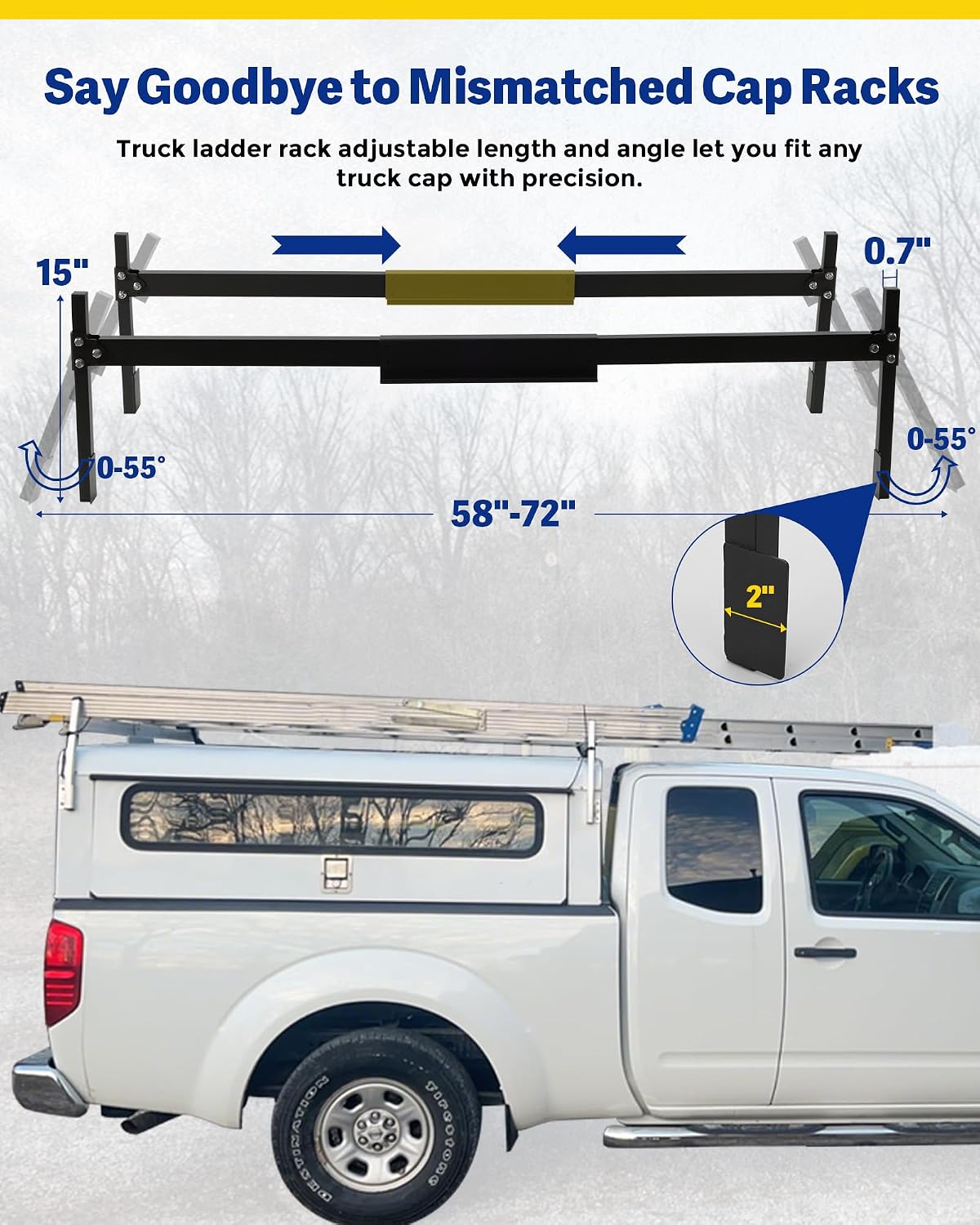 Mountainpeak Black Adjustable Truck Cap Ladder Rack Aluminum Universal Truck Topper Ladder Rack for Camper Shell, Lumber, Pipe