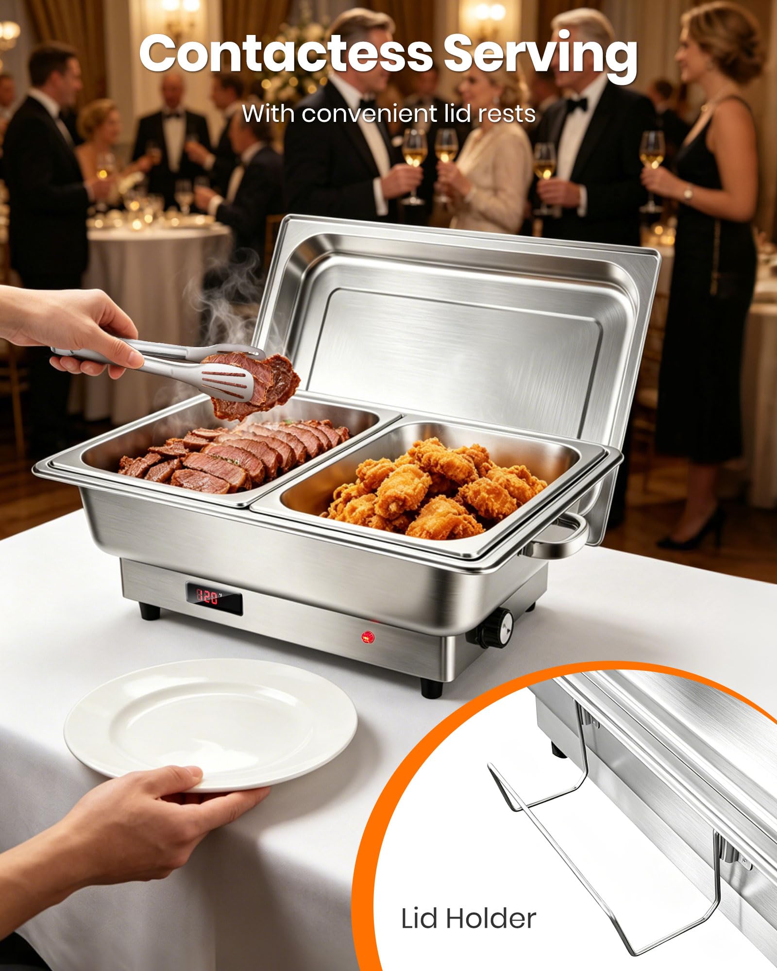 Scaldavivande elettrico 9L Chafing Dish Buffet in acciaio inox Buffet | Display di controllo della temperatura, thermos scalda vivande, configurazione 2 GN 1/2, per feste, catering e eventi