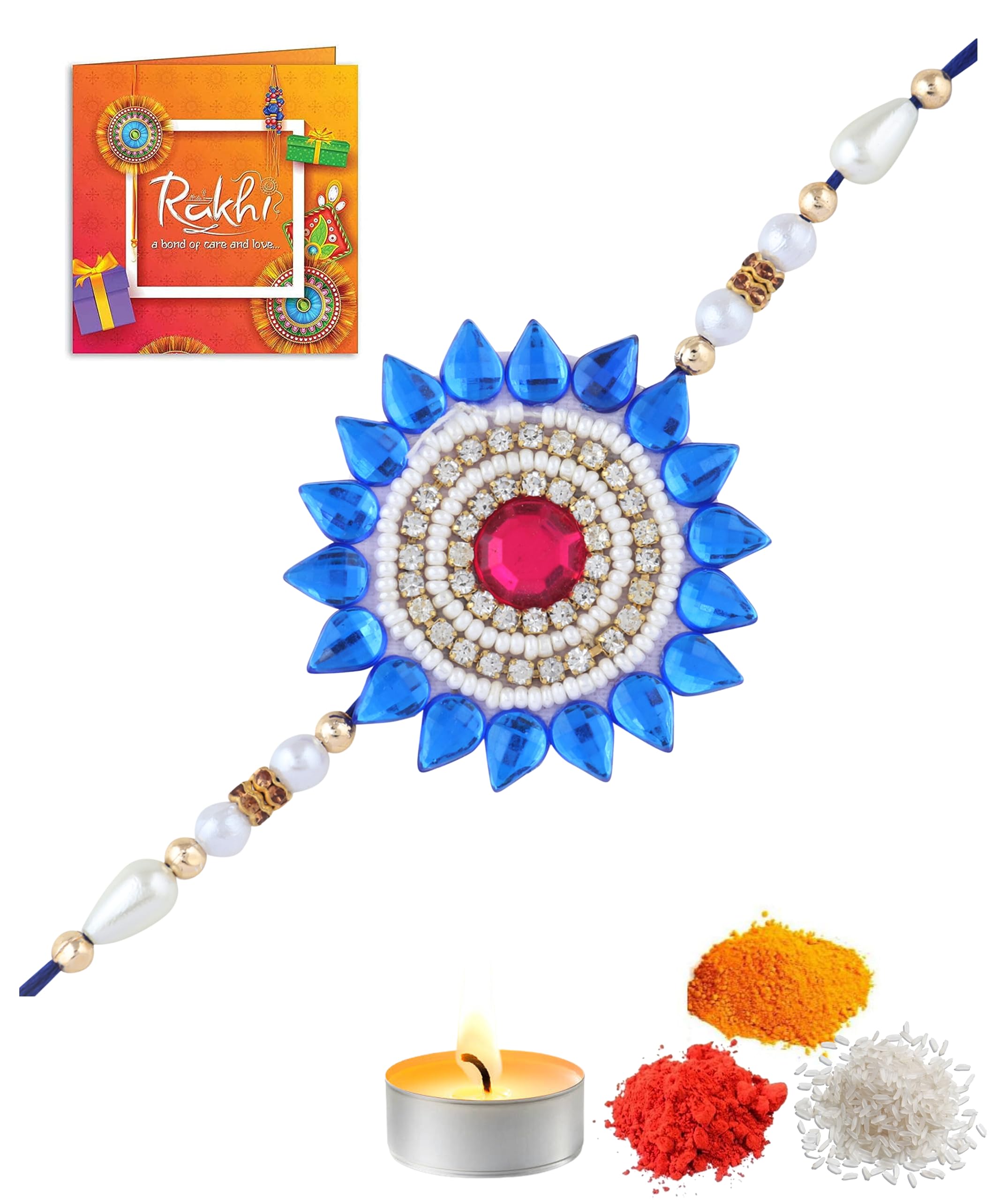 Indian Karigar Single Rakhi For Brother With Gift Antique Resin Rakhi Combo Set Roli Chawal Tealight Card For Rakhi Thali Set Rakhi Gift Rakhi For Brother Kids Rakhi Hamper Rakhi Set (Ocean Blue) (B0CB83JY9V) Amazon Price History, Amazon Price Tracker