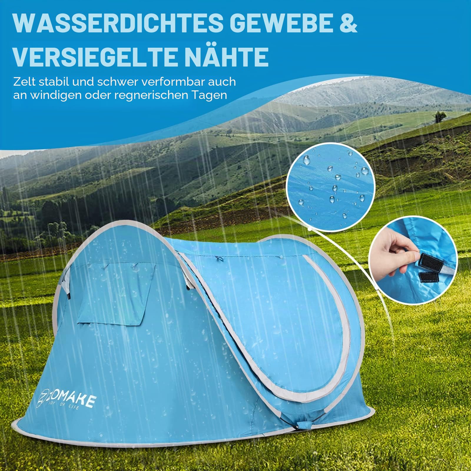 ZOMAKE Pop Up Zelt 4 Personen,Automatisches Wurfzelt Wasserdicht Zelte für Camping Familien Outdoor