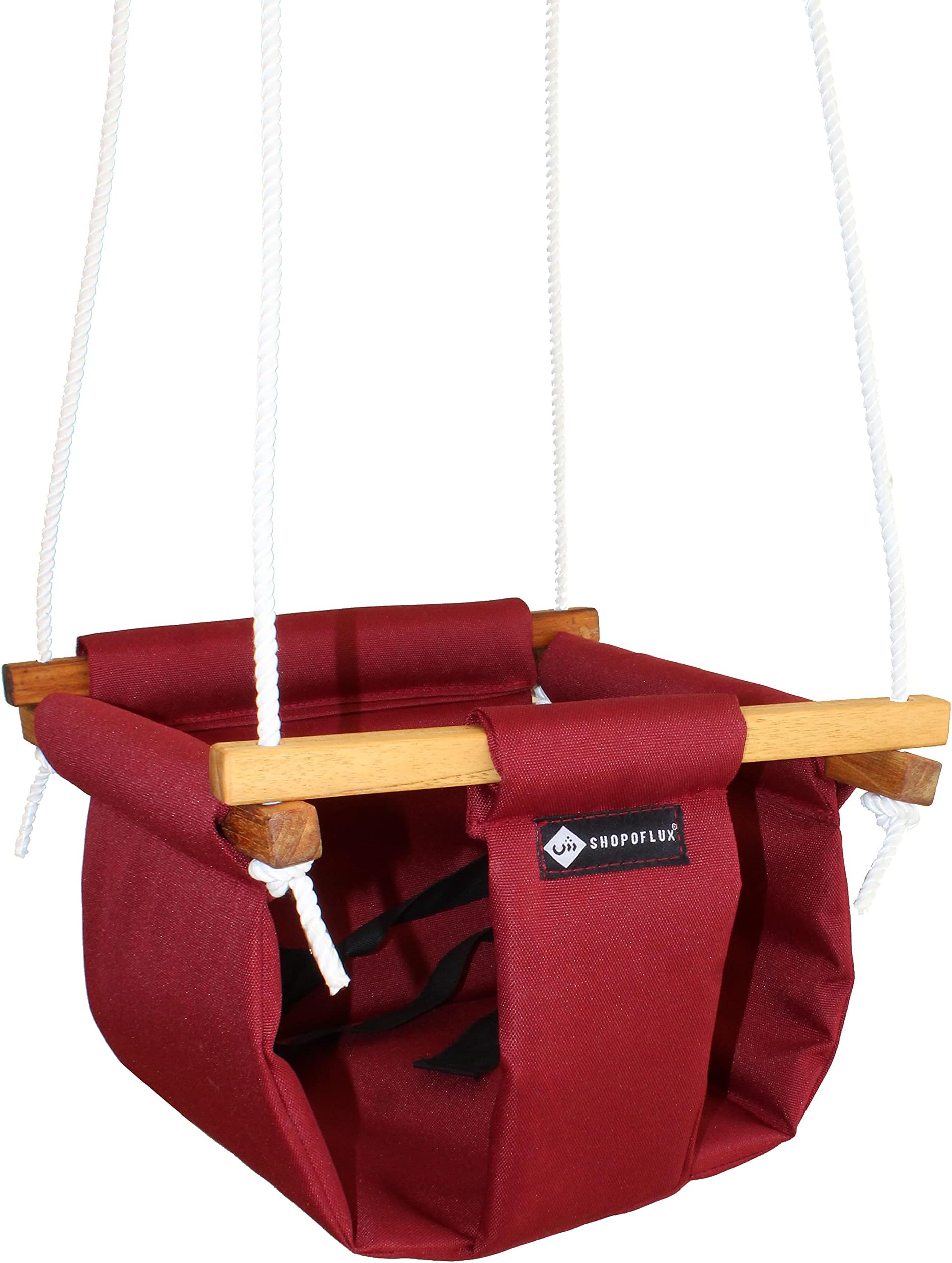 SHOPOFLUX Polyester Swing for Kids and Baby | Indoor Outdoor Hanging Jhula | 6 Months To 3 Years (Up To 25 Kg) | Maroon | Depth 8.5 Inch