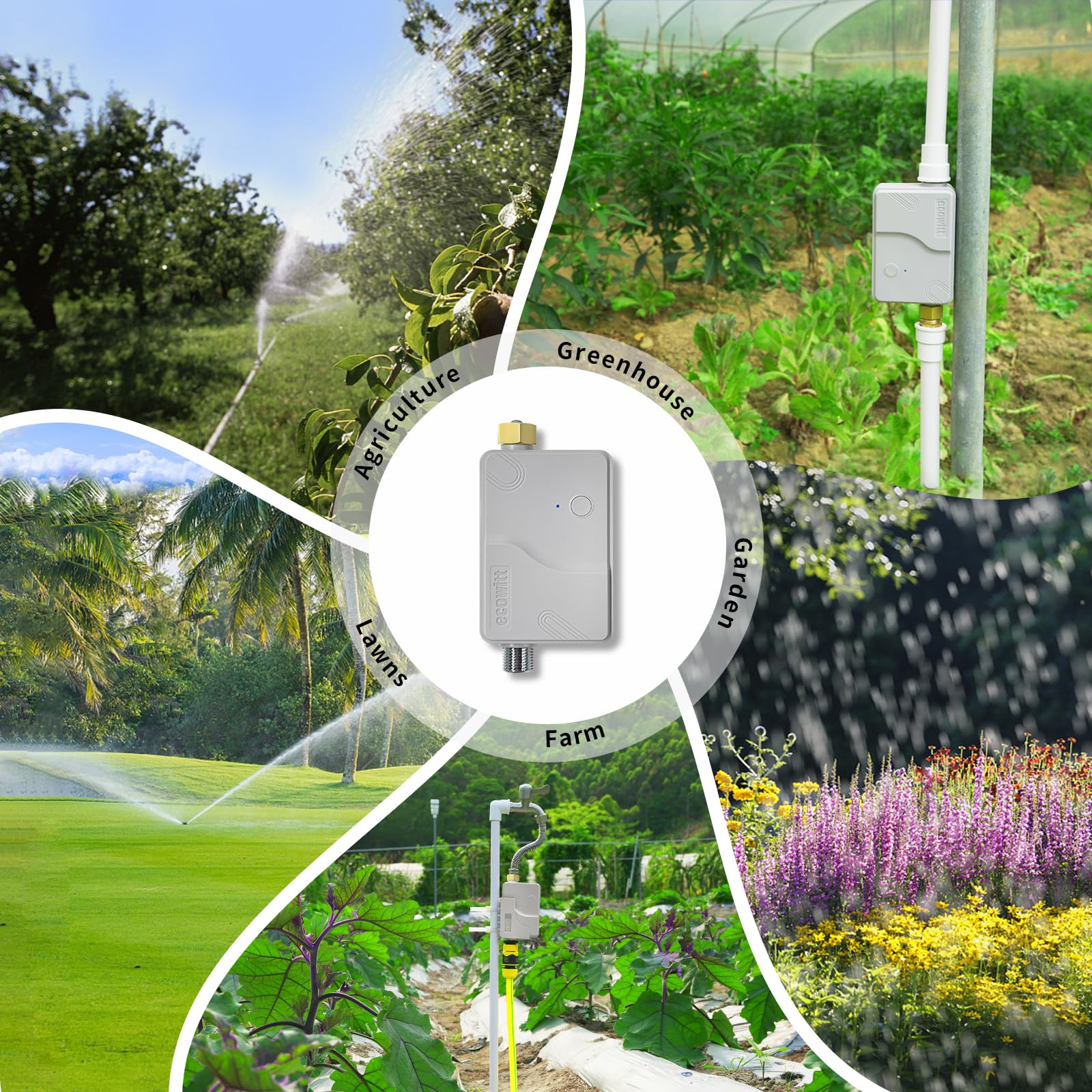ECOWITT GW3003, WFC01 Minuteur d'arrosage intelligent pour jardin Débitmètre d'eau intégré et capteur de température + 3 en 1 Wi-Fi domestique / passerelle filaire GW3000, irrigation intelligente