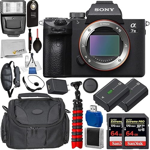 Sony Alpha a7 III Mirrorless Digital Camera (Body Only) with Deluxe Accessory Bundle - Includes: 2X SanDisk Extreme PRO 64GB Memory Card, Replacement Battery for Sony NP-FZ100, & Much More (Renewed)