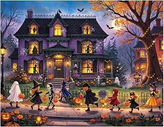 Springbok House of Spooky Treats 1000 Piece Jigsaw Puzzle | Unique Cut Pieces, Made in USA, Poster Included, Eco-Friendly Materials, Trick or Treat on Halloween