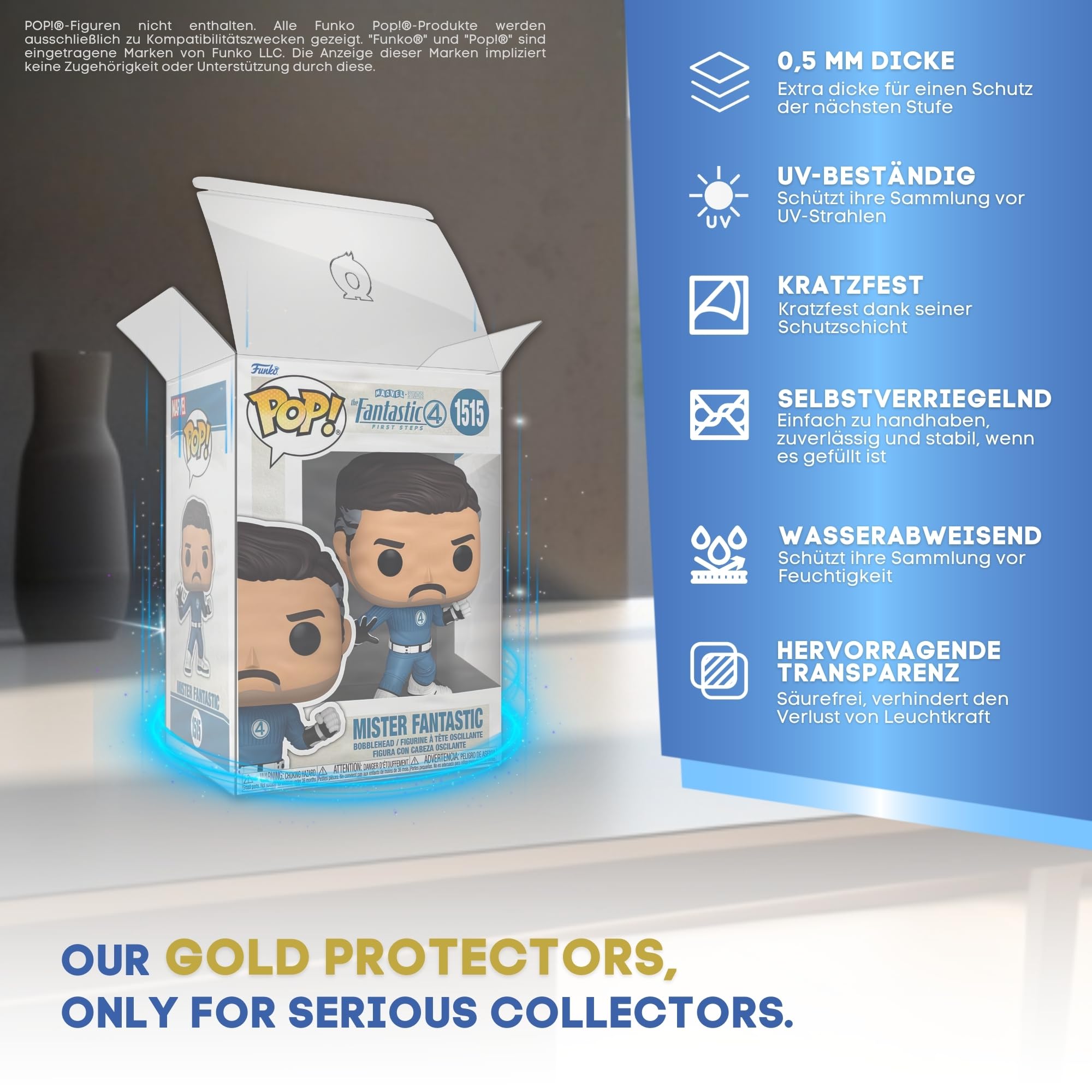20er-Pack Gold Schutzhüllen für Funko Pop 4" - 0,5mm Pop Schutzhülle - Bewahre Deine Sammlung in perfektem Zustand mit deinem Funko Protector mit Kratzschutzfolie