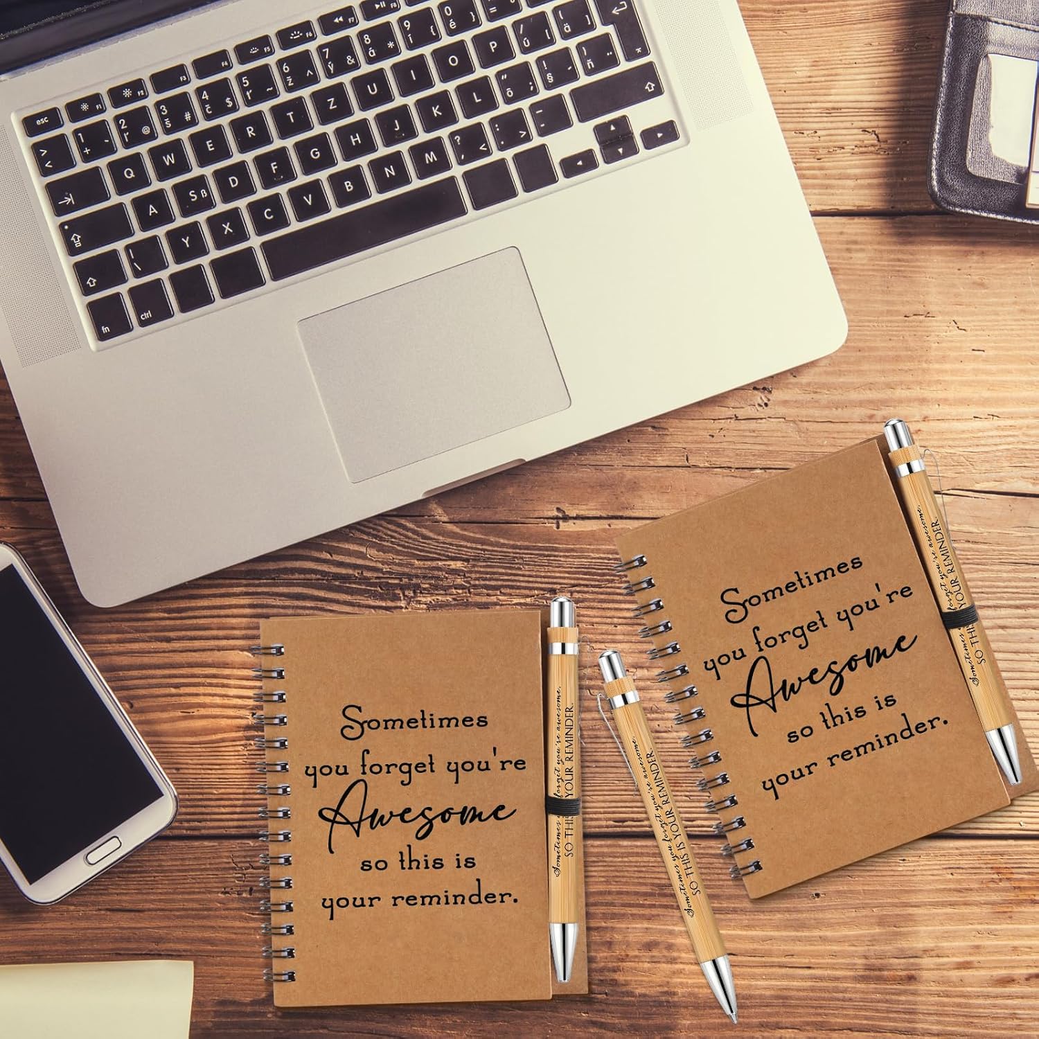 Honoson 30 Sets Spiral Notebooks Sets Employee Thank You Gifts Inspirational Journals with Retractable Bamboo Pens Bulk Encouragement Notepad for School Teacher, Awesome Sign - Image 4