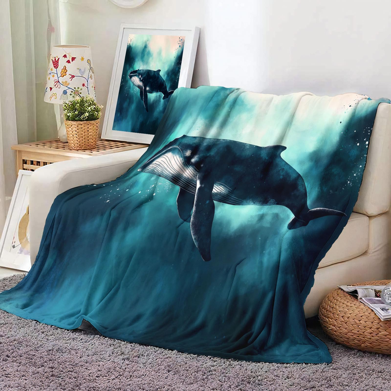 Couverture enfant baleine pour lit et canapé douillet