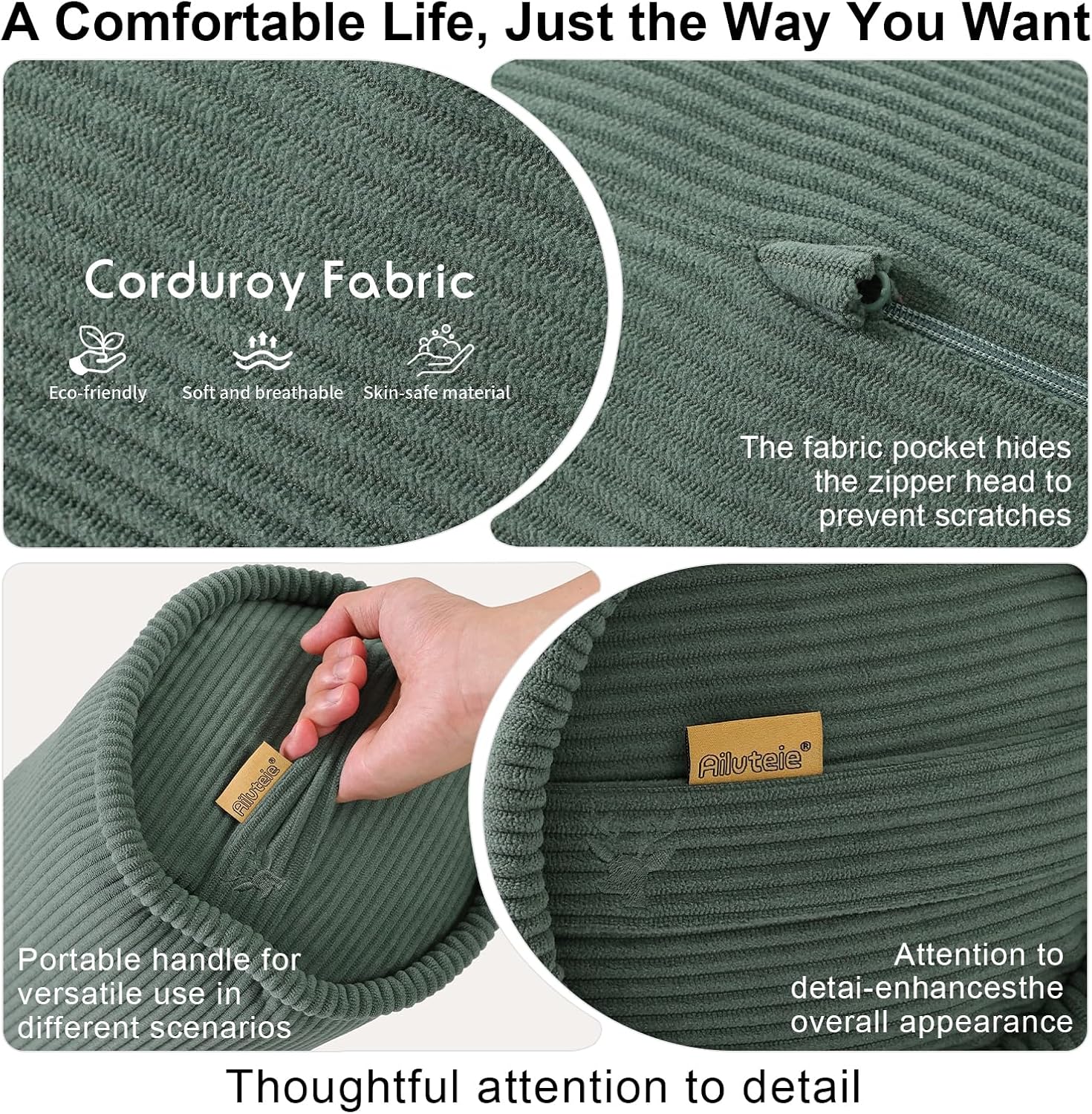 Long Pillow for Bed – Corduroy Round Bolster Pillow for Adults, Decorative Body Pillow for Sleeping or Sofa Support,47 x 7.87 Inches,Peacock Blue - Image 4