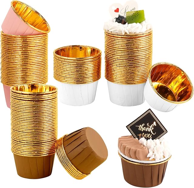 150 Pieces Cupcake Cases, 3 Colors Mixed Foil Cupcake Cases Disposable Baking Cups Foil Muffin Case Greaseproof Cupcake Wrappers Wedding Birthday Christmas Cup Cake Cases for Baking