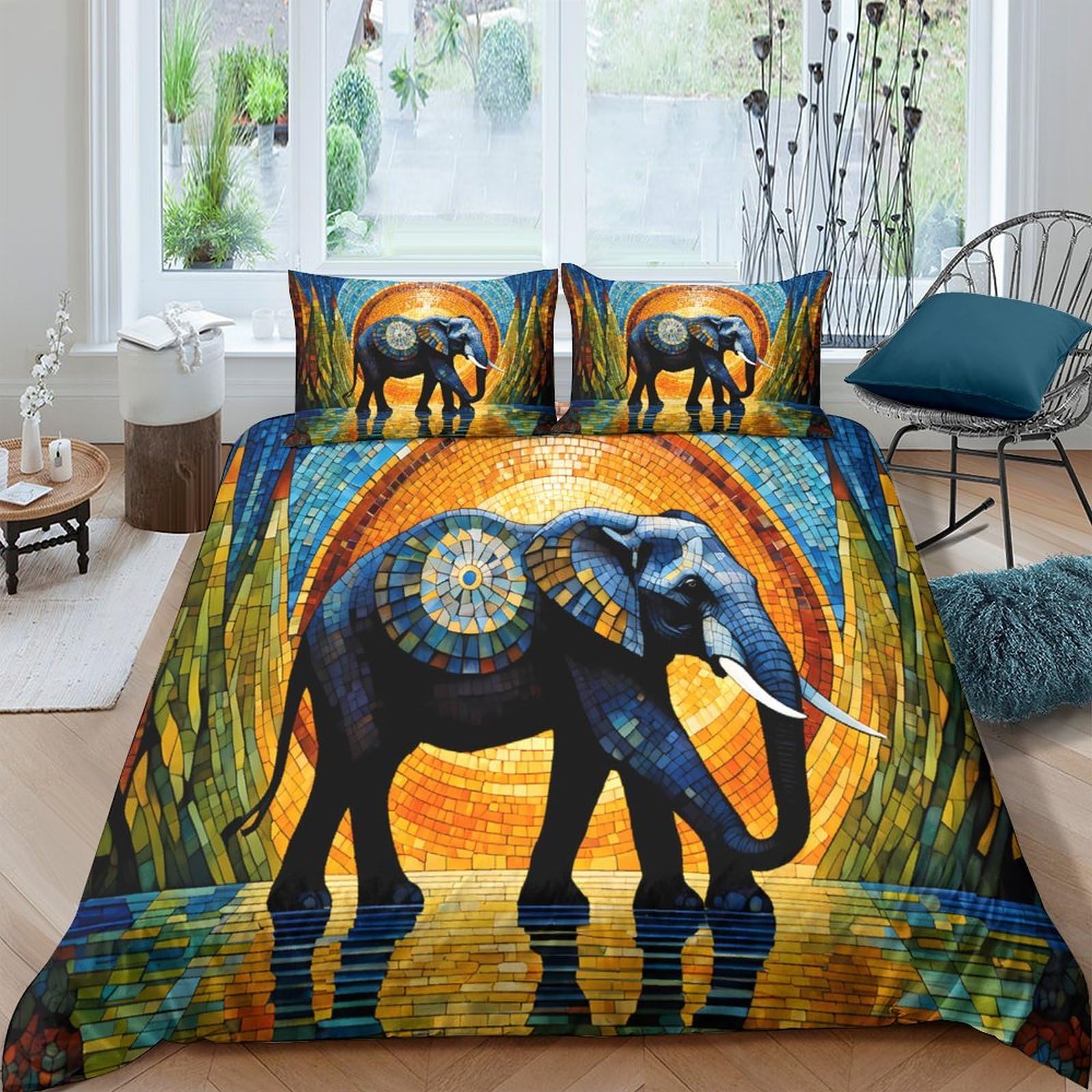 Ctjqhvkz Style-7 3D Printed Sunset Elephant Fitted Sheet Microfiber Soft Artistic Jungle Mattress Cover For Bedroom Dorm Decor Single（135X200cm）