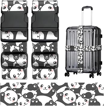 2 Pack Luggage Straps for Suitcases, Adjustable Travel Suitcase Belts, Colorful Travel Packing Straps with Quick Release Buckle, Cute Identifiers Travel Accessories Cute Pandas