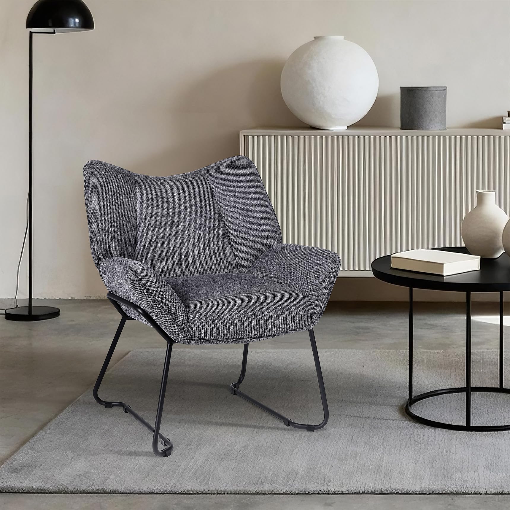 Youhauchair Sessel Wohnzimmer Loungesessel modern Lesesessel gepolstert Ohrensessel mit Metallbeinen für Schlafzimmer/Wohnzimmer, Leinen, Dunkelgrau