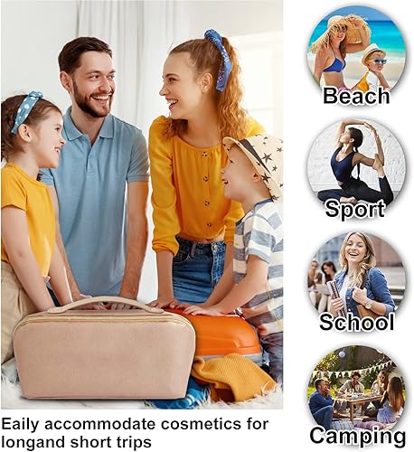 Miniatura 6 de QFDS Bolsa de cosméticos de viaje de gran capacidad, bolsa de maquillaje, portátil de cuero impermeable para mujer, organizador de bolsas de