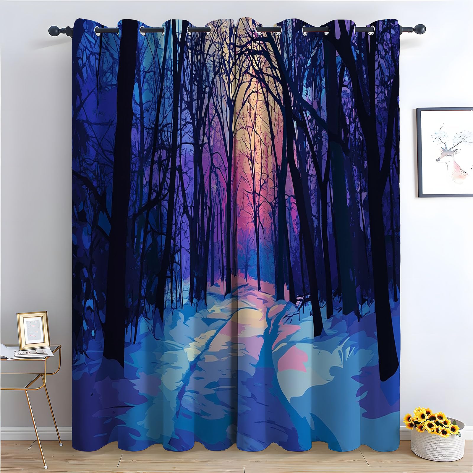 WQBQKKX Botanical Abstract Line Garden Curtains for Bedroom Forest Textured Farmhouse Curtains Leaf Printed Eyelet Rustic Drapes Window Treatment-52 W x 96" L (Pack of 2)