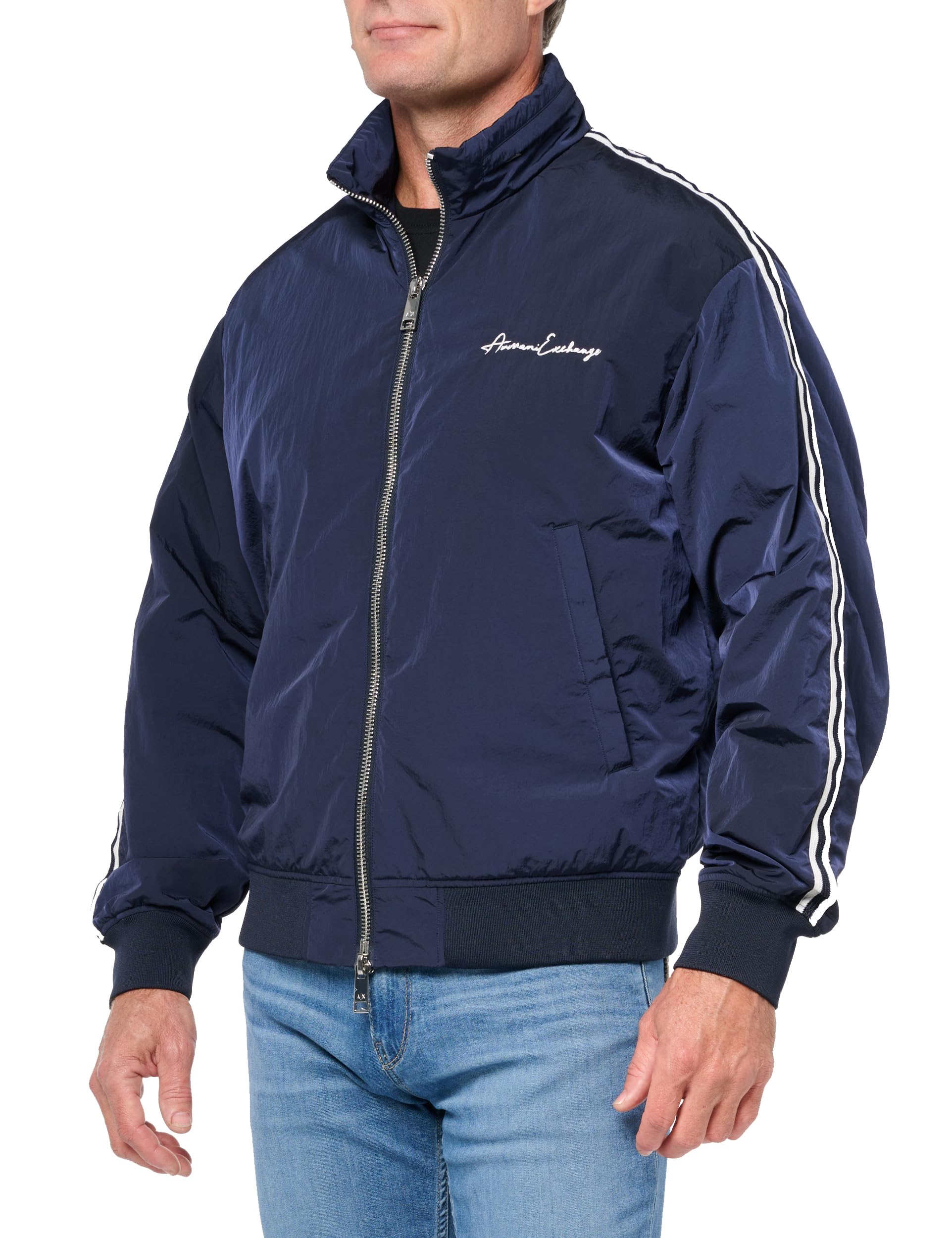 Armani Exchange Herren Navy Men's Signature Logo Bomber Jacket Outerwear, Small