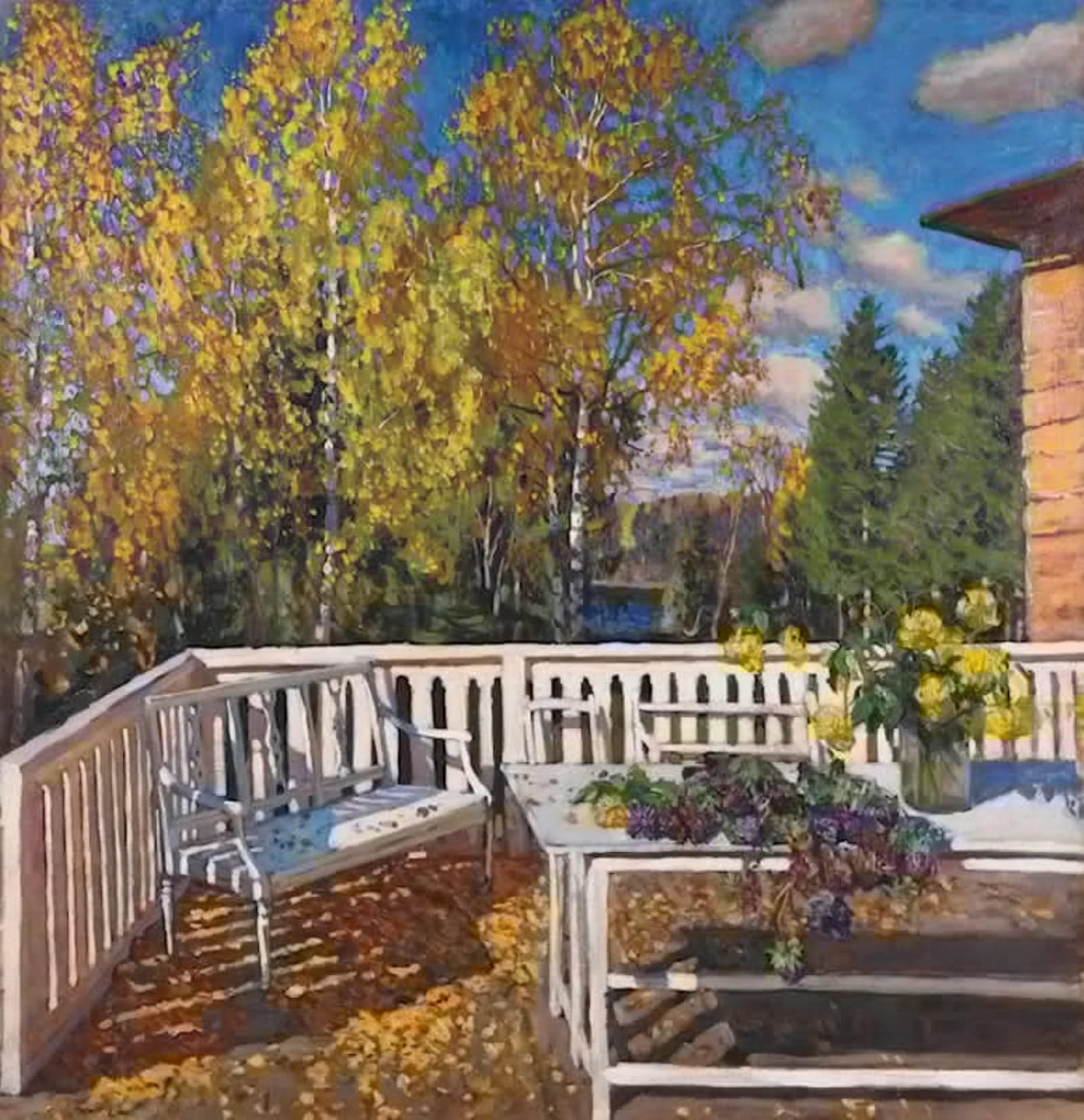 SERENDIPITP Vintage Picture Print on Canvas Wall Art Poster Terrace in Autumn by Stanislav Zhukovsky Artwork Print Poster for Wall Decor 60x90cm
