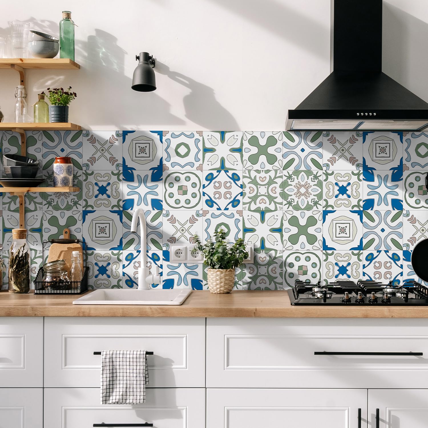 Naklejki na kafelki winylowe PCV, które można odkleić i przykleić | Zielony Kwiatowy, 24 szt. 10/15/20 cm, Backsplash Kuchni i Łazienki: Dekoracja Ścienna Peel And Stick(24 Pcs/15x15cm)