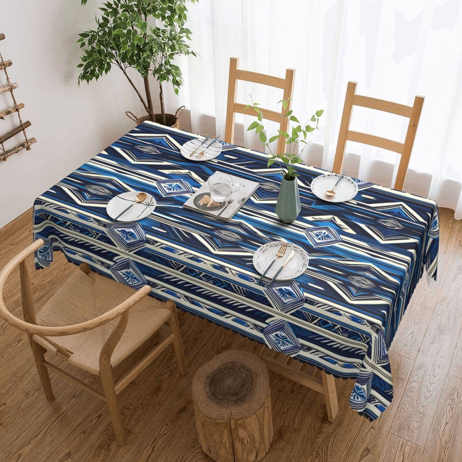 Nappe rectangulaire tissu bleu maori pour protéger la table des taches de repas
