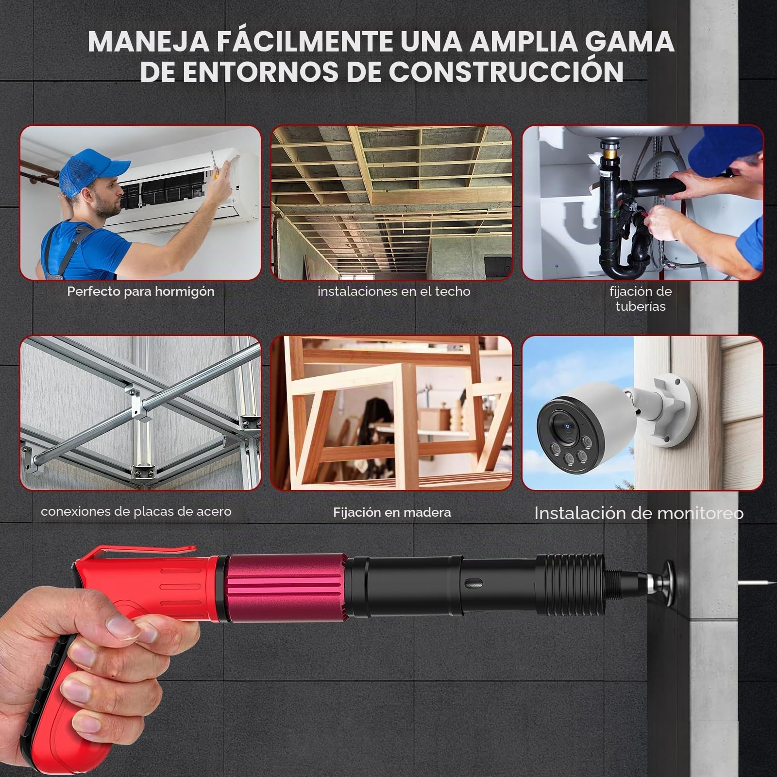 Pistola de clavos manual, mini pistola de clavos para hormigón, 5 velocidades, con 150 clavos redondos, 50 clavos para tornillos, pistola de clavos silenciosa para paredes de ladrillo, trabajo en