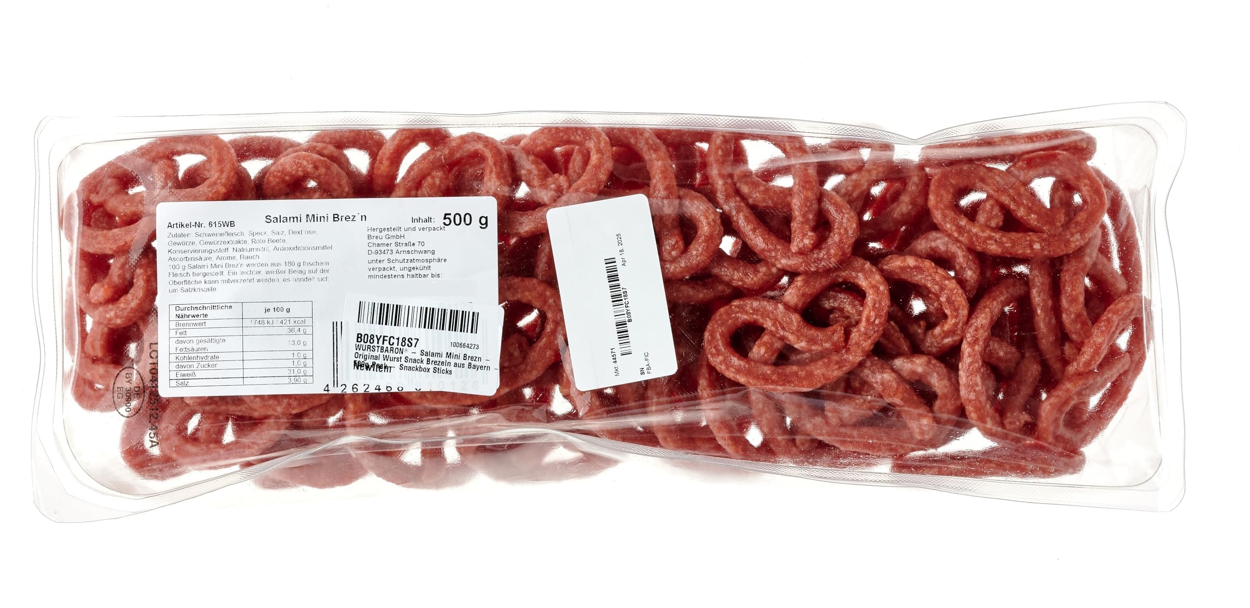 WURSTBARON® - Salami Mini Brezn - Saucisse originale Snack Bretzels de Bavière - paquet de 500g - Snackbox Sticks