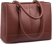 LOVEVOOK Women's PU Leather Laptop Tote Bag - 15.6" Waterproof 3-Compartment Work Bag for Office Travel